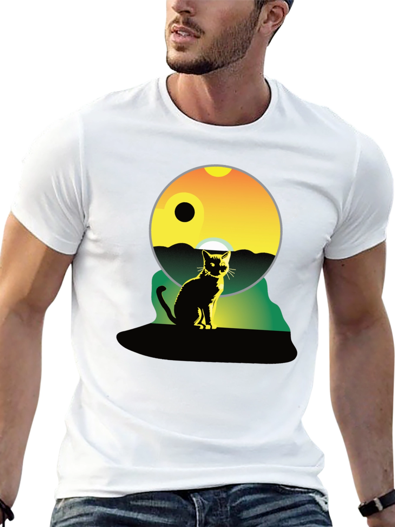 Cat Silhouette Graphic Tee - Unisex Black T-Shirt