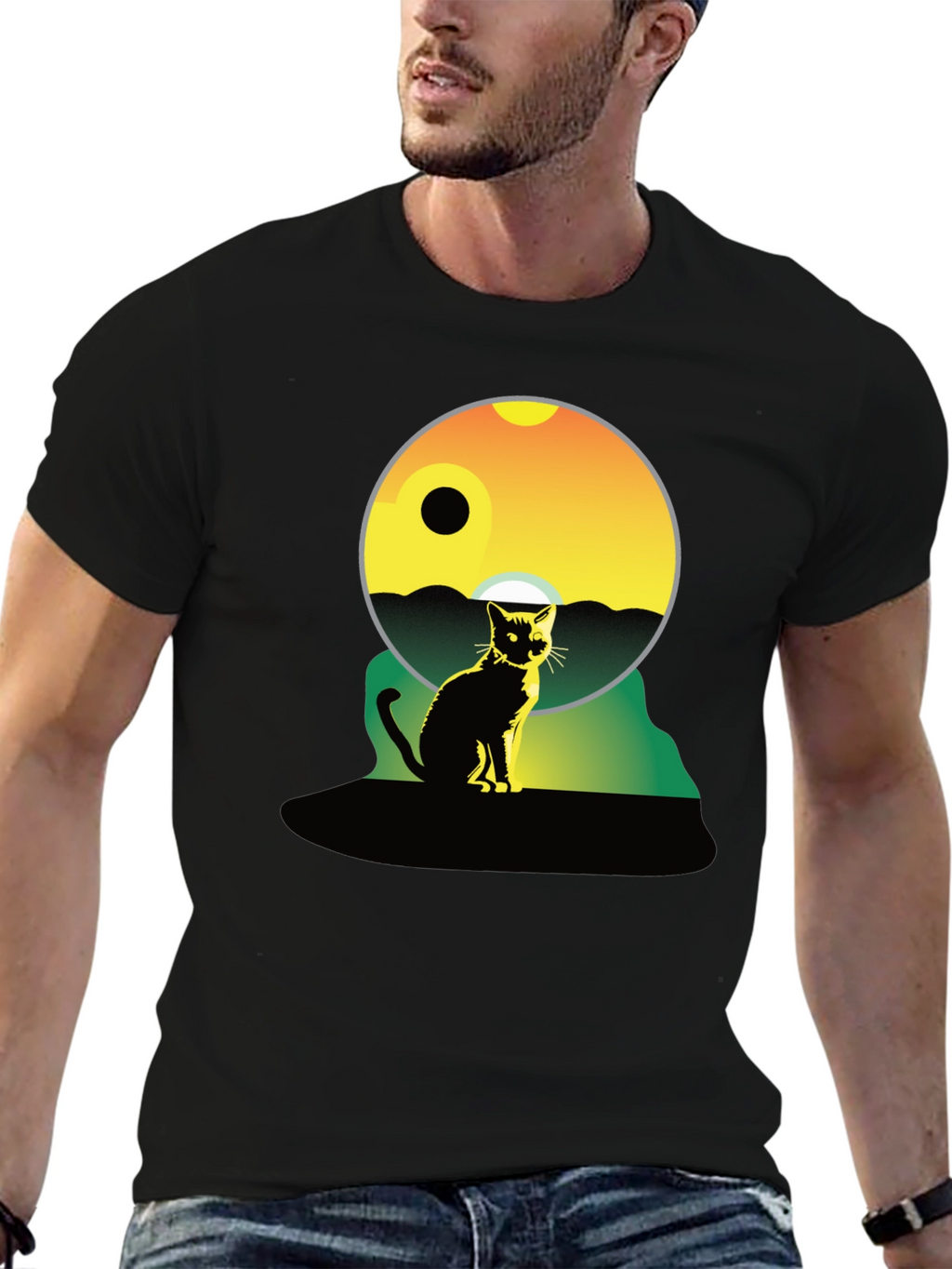 Cat Silhouette Graphic Tee - Unisex Black T-Shirt