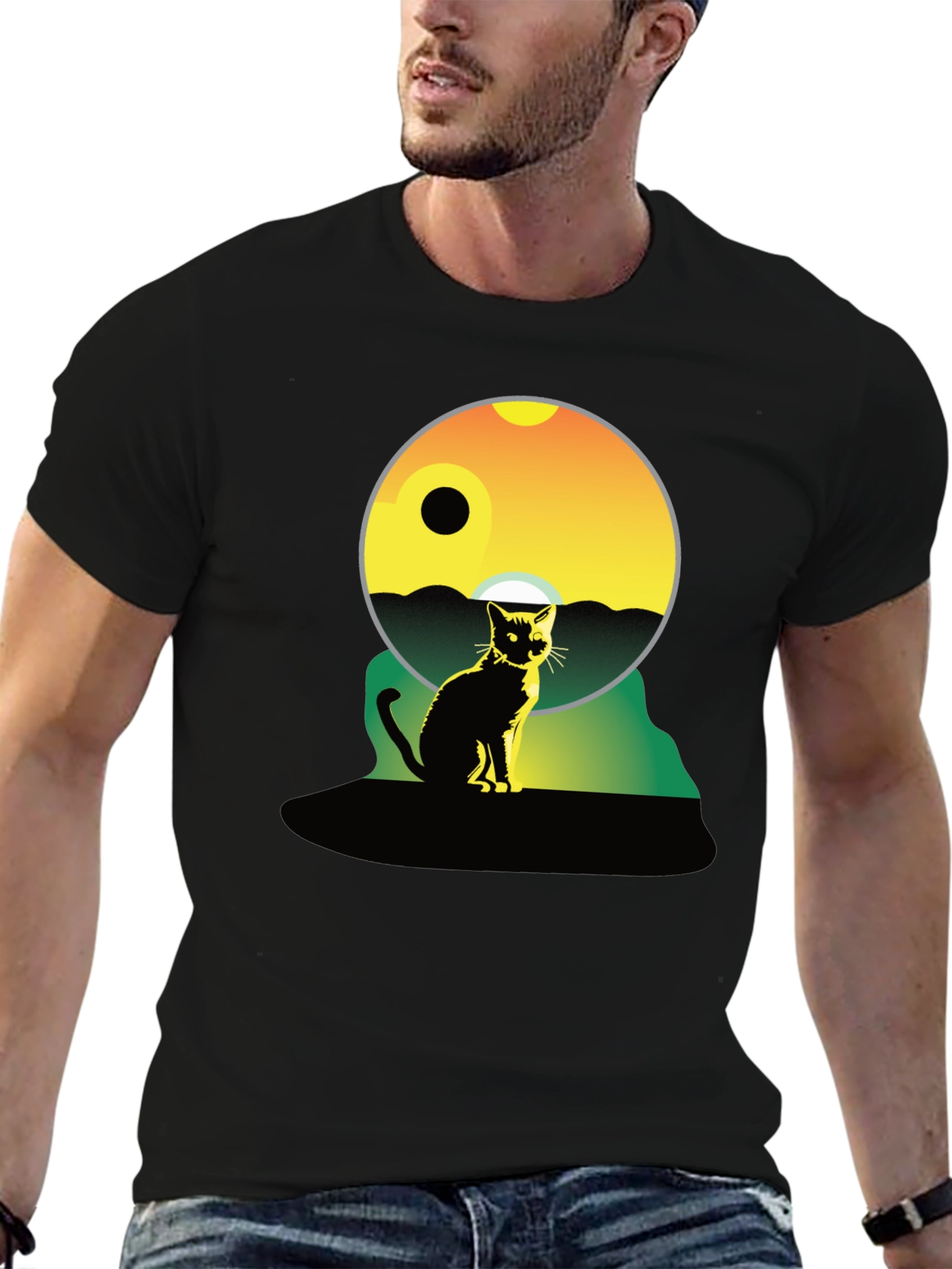 Cat Silhouette Graphic Tee - Unisex Black T-Shirt