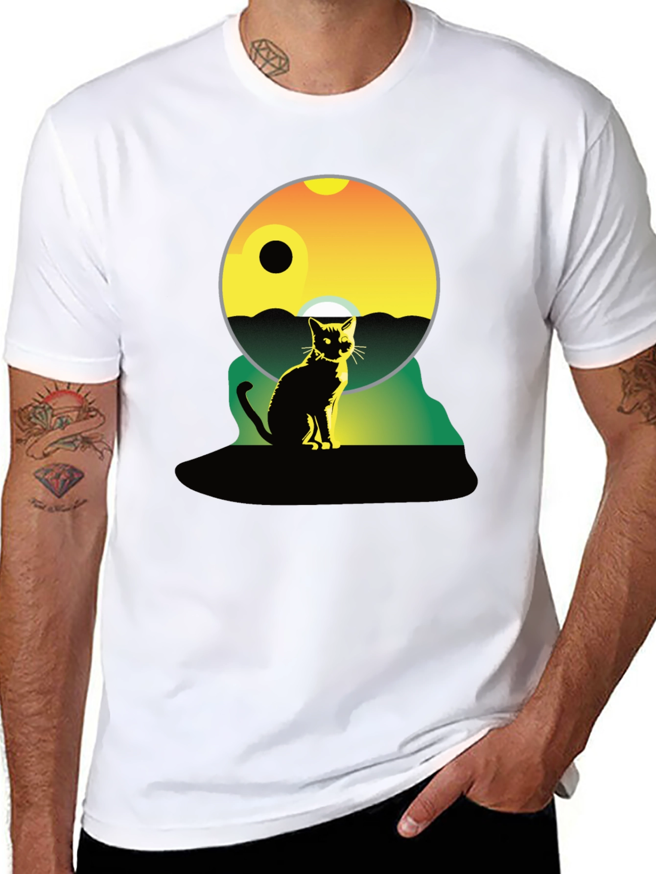 Cat Silhouette Graphic Tee - Unisex Black T-Shirt