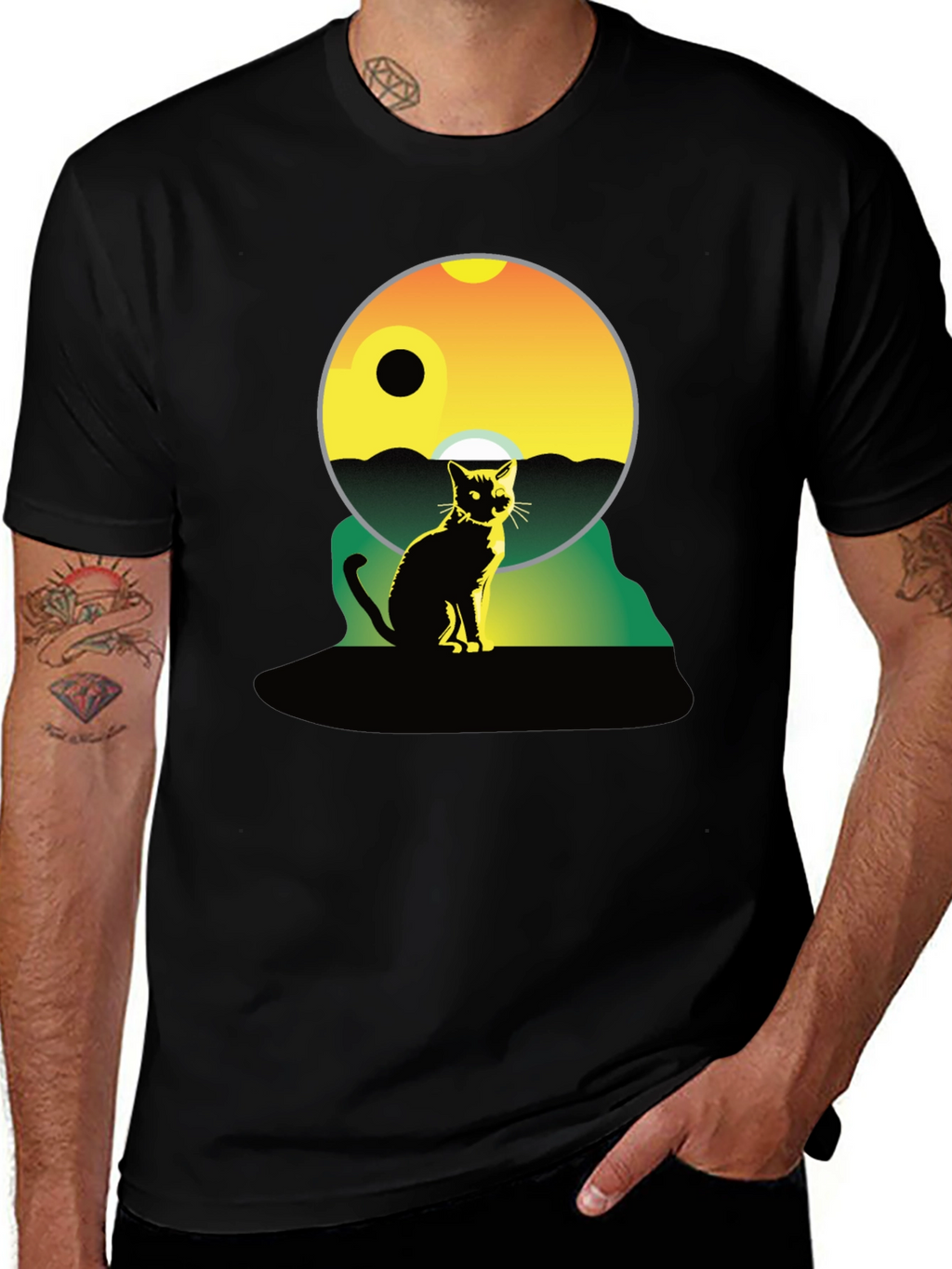 Cat Silhouette Graphic Tee - Unisex Black T-Shirt