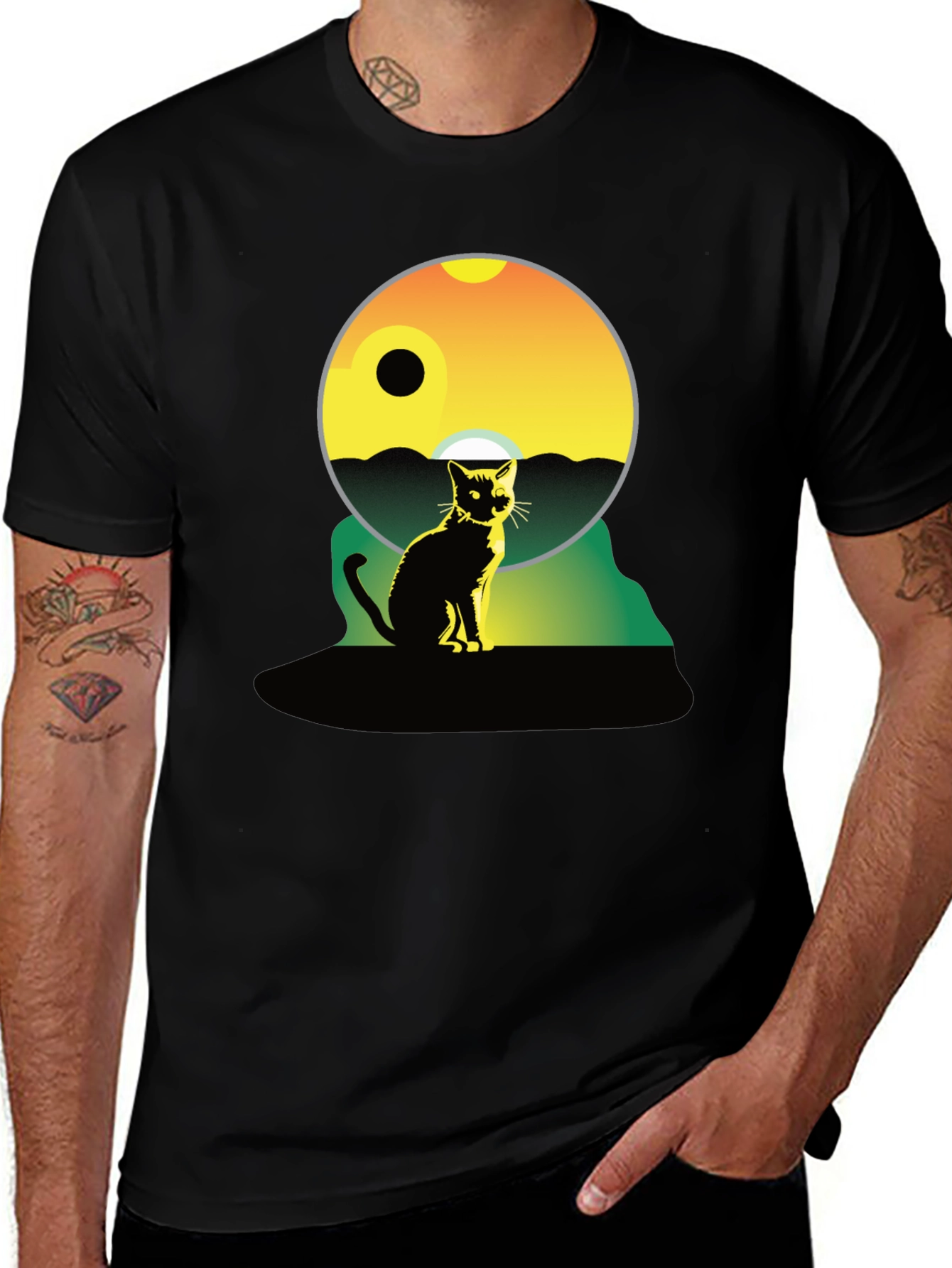 Cat Silhouette Graphic Tee - Unisex Black T-Shirt