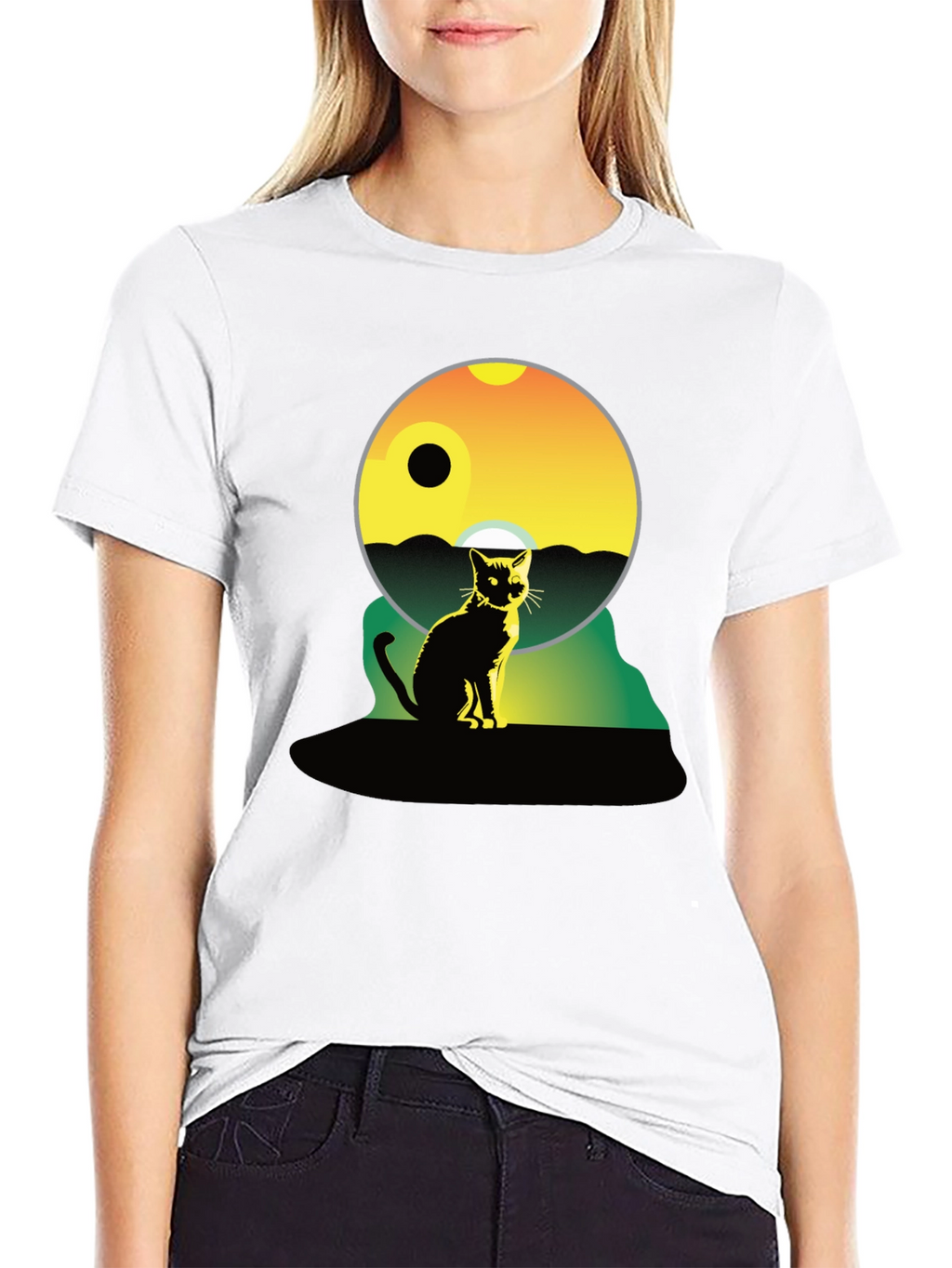 Cat Silhouette Graphic Tee - Unisex Black T-Shirt
