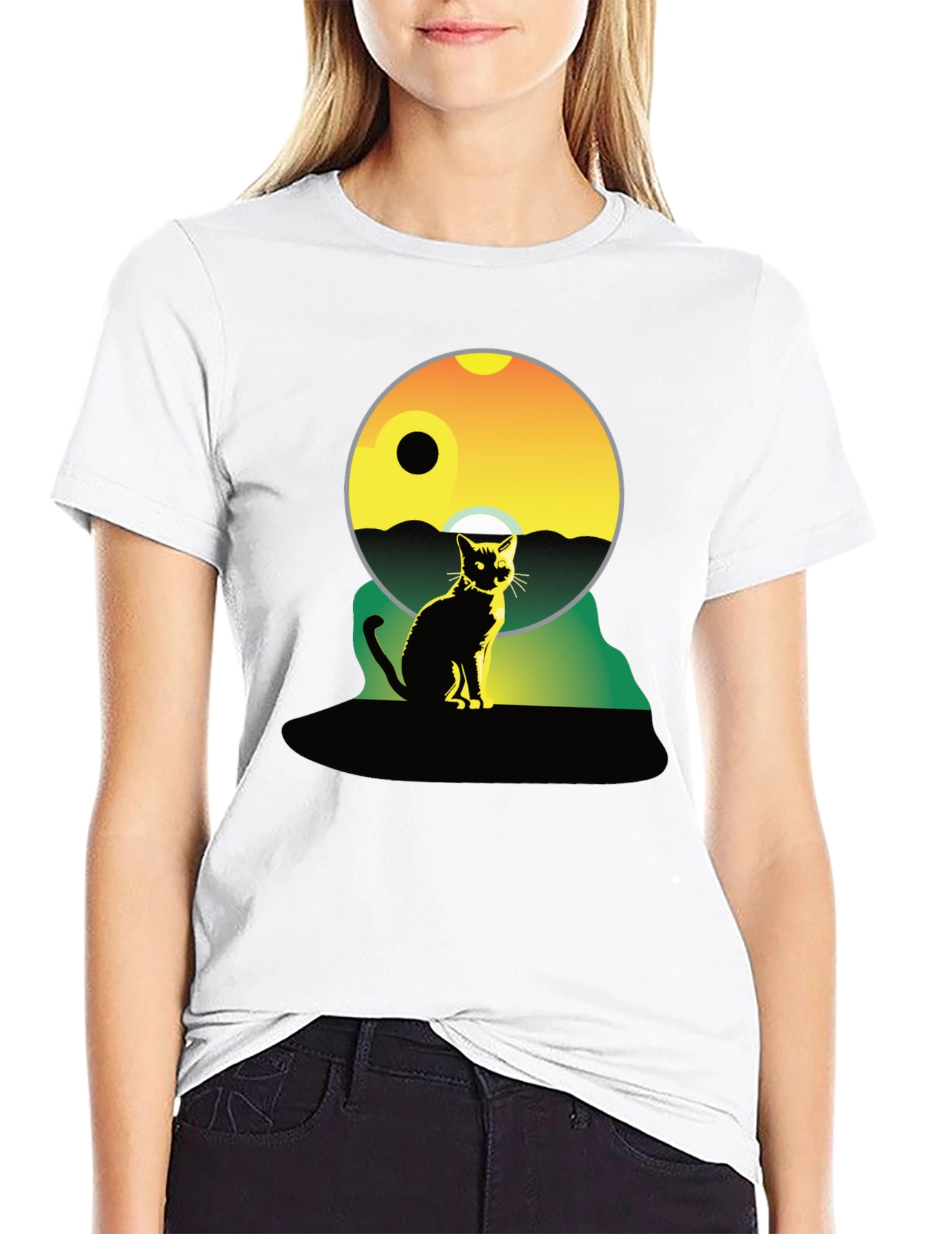 Cat Silhouette Graphic Tee - Unisex Black T-Shirt