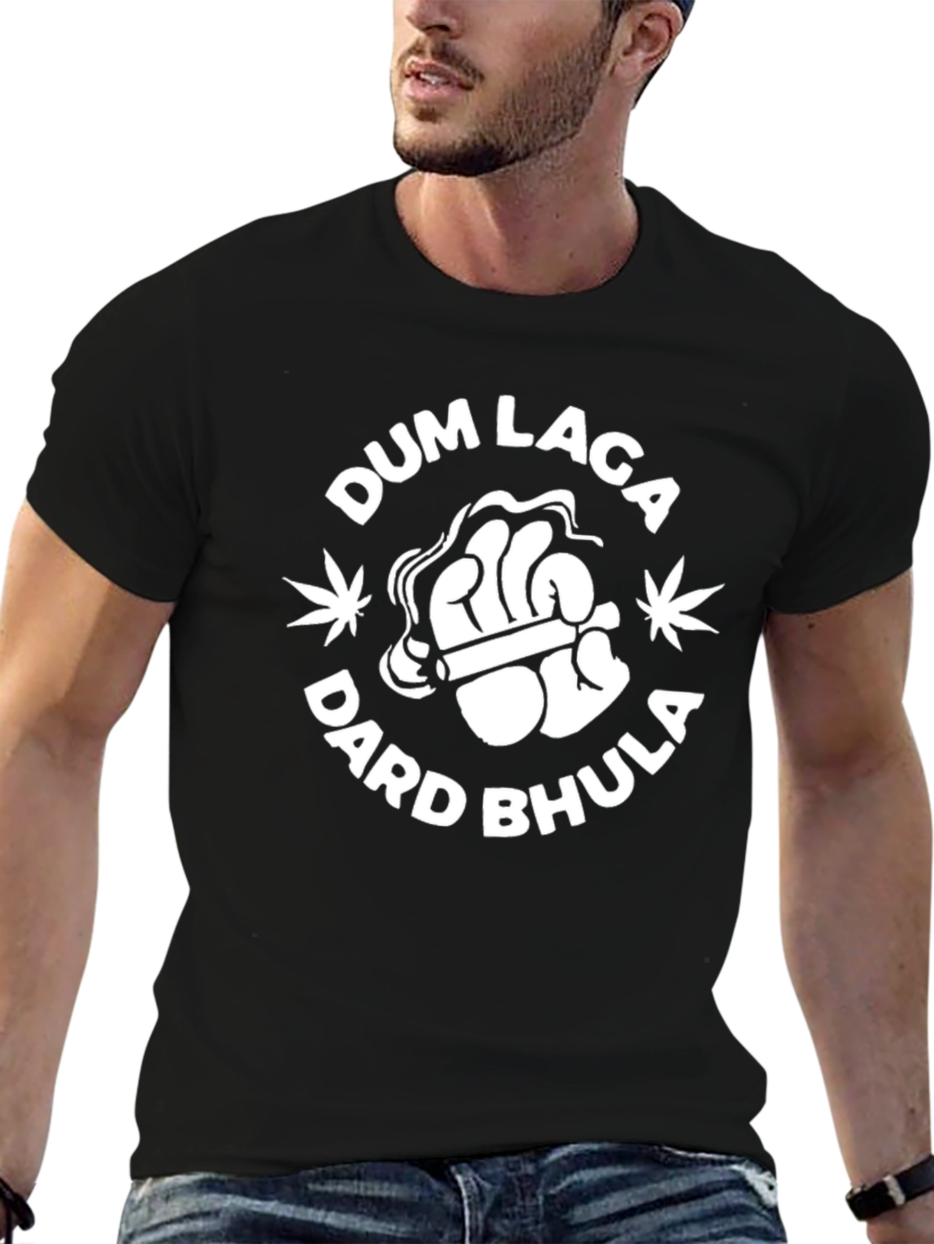 Dum Laga Dard Bhula Black Graphic T-Shirt