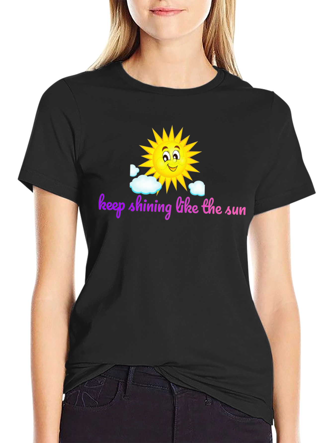 Keep Shining Sun Graphic Black T-Shirt