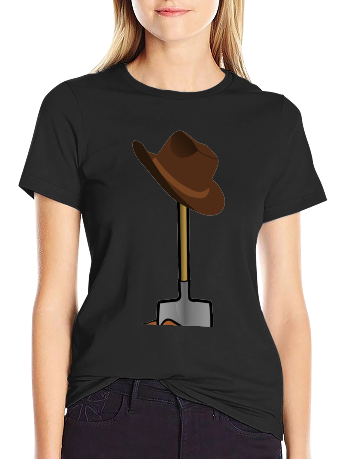 Funny T-Shirt: Hat on Shovel Graphic Tee