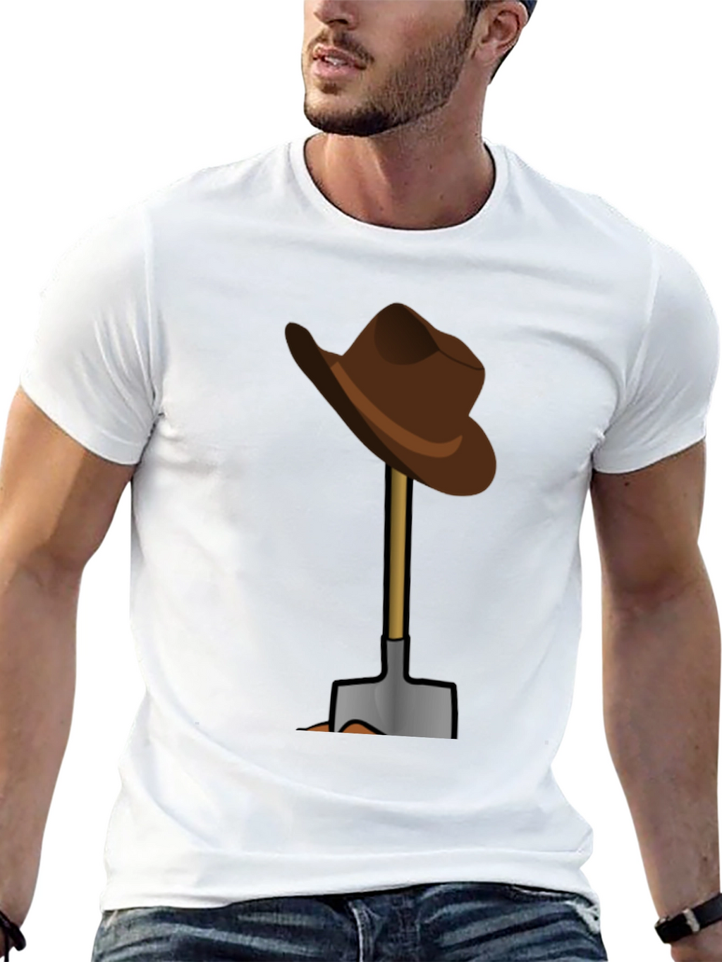 Funny T-Shirt: Hat on Shovel Graphic Tee