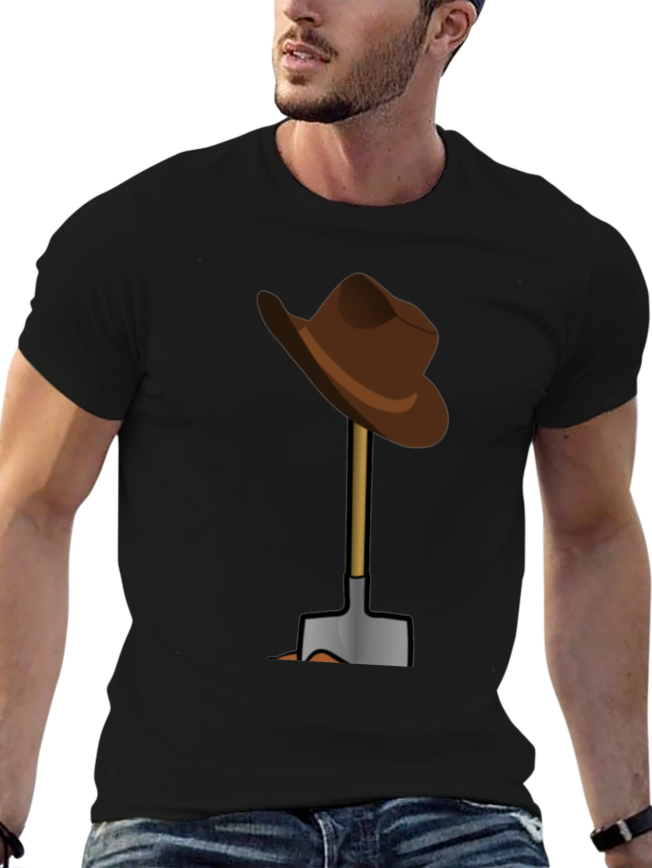 Funny T-Shirt: Hat on Shovel Graphic Tee