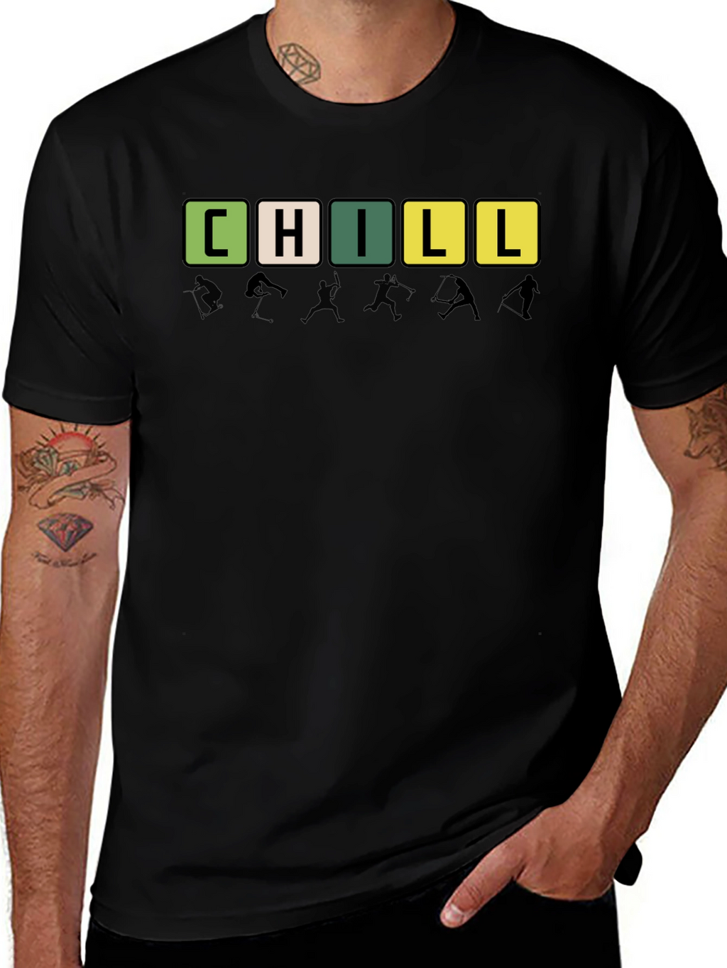CHILL Word Graphic Print Black T-Shirt