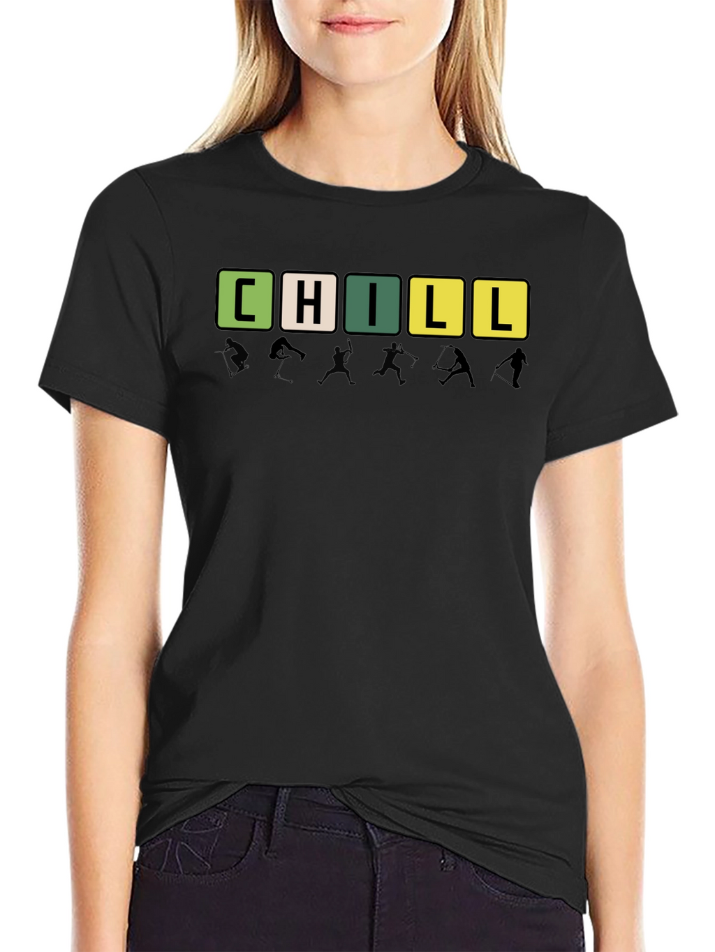 CHILL Word Graphic Print Black T-Shirt