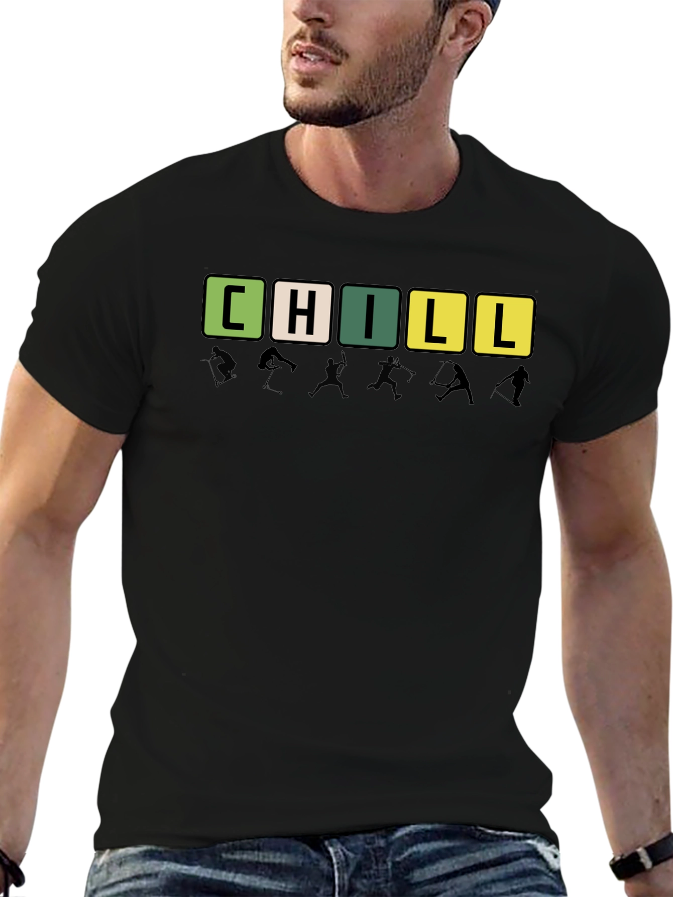 CHILL Word Graphic Print Black T-Shirt