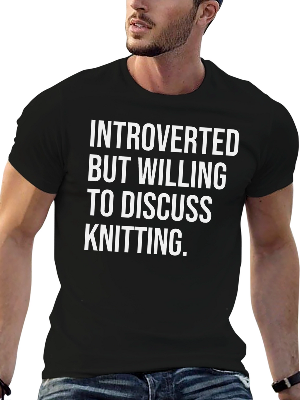 Introverted Knitting T-Shirt - Black Cotton Knitwear Enthusiast Tee