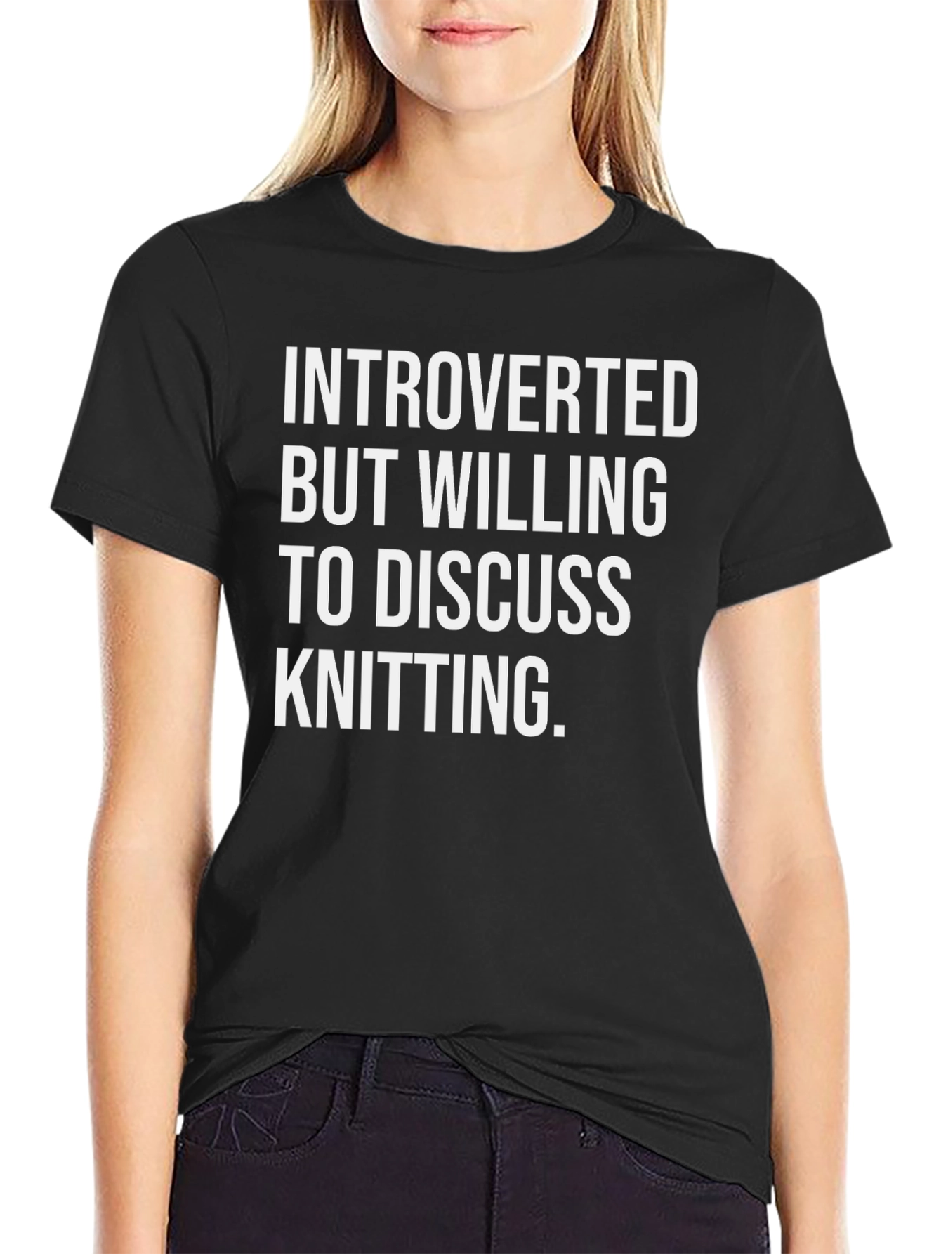 Introverted Knitting T-Shirt - Black Cotton Knitwear Enthusiast Tee