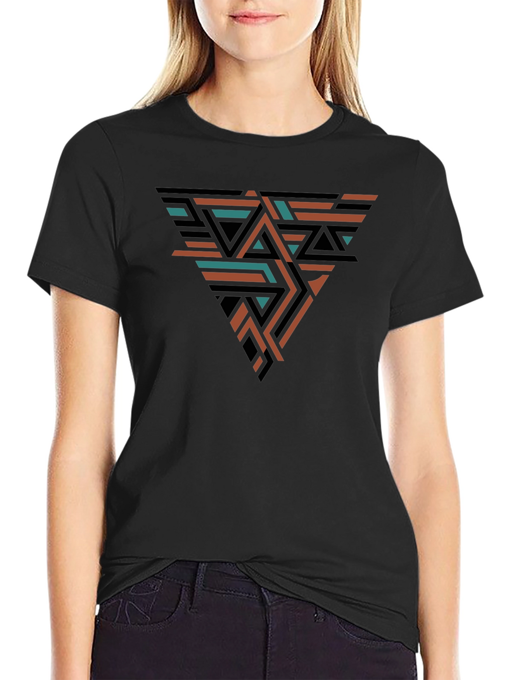 Geometric Triangle Design Black T-Shirt