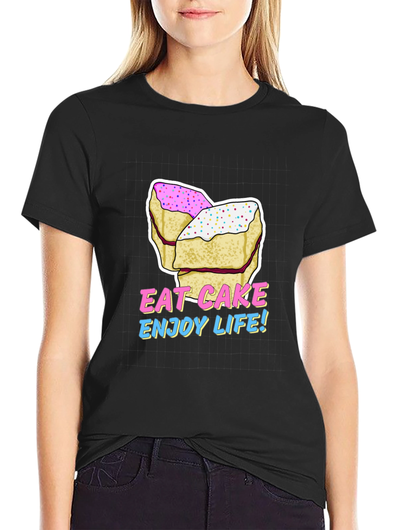 Eat Cake Enjoy Life Graphic Tee - Black Cotton T-Shirt