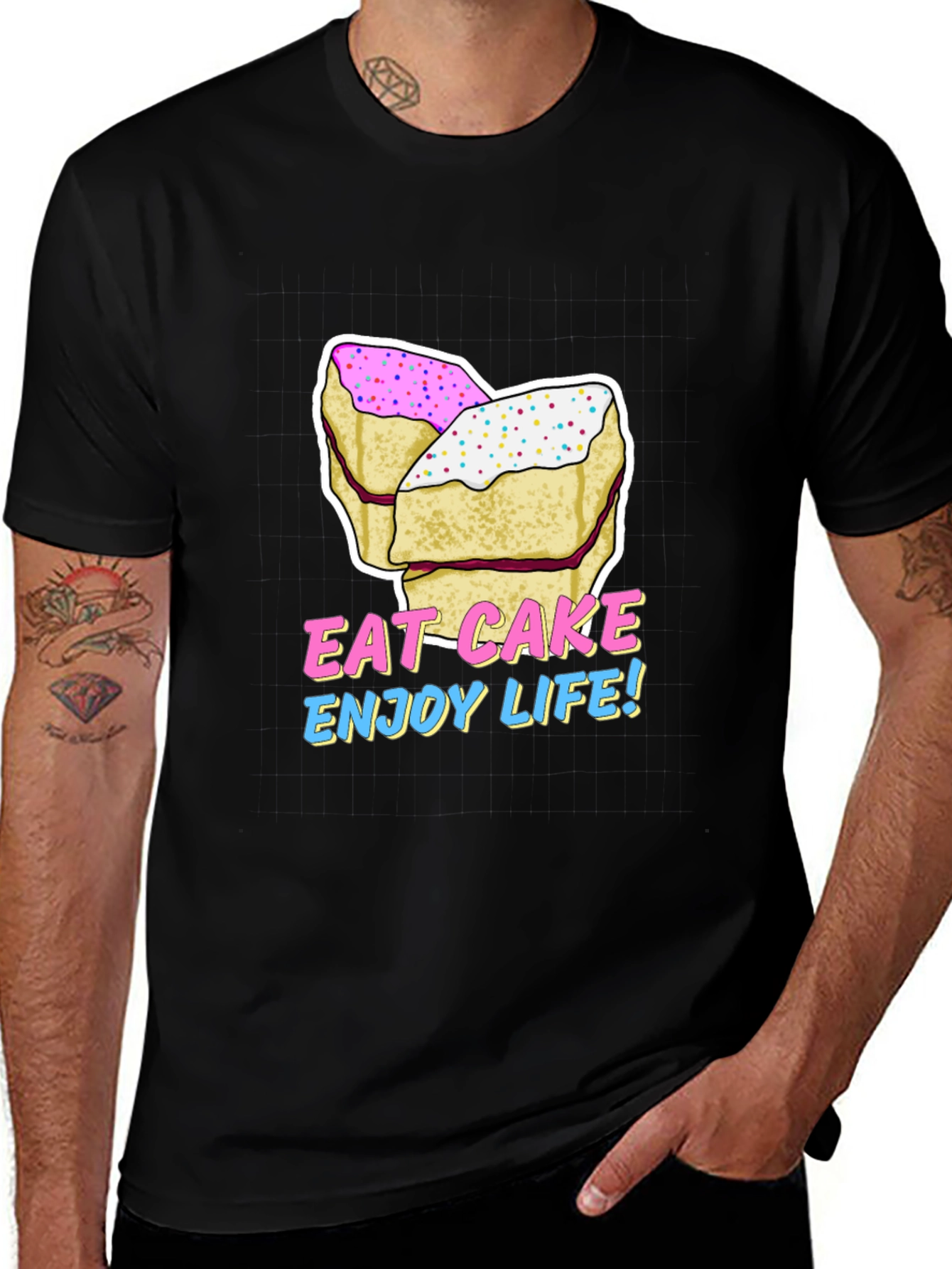 Eat Cake Enjoy Life Graphic Tee - Black Cotton T-Shirt