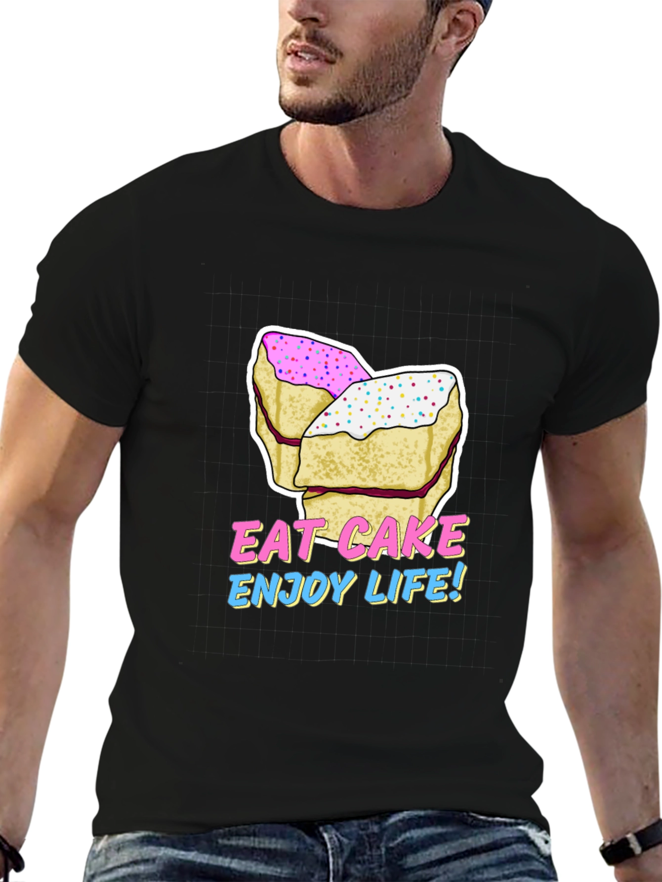 Eat Cake Enjoy Life Graphic Tee - Black Cotton T-Shirt