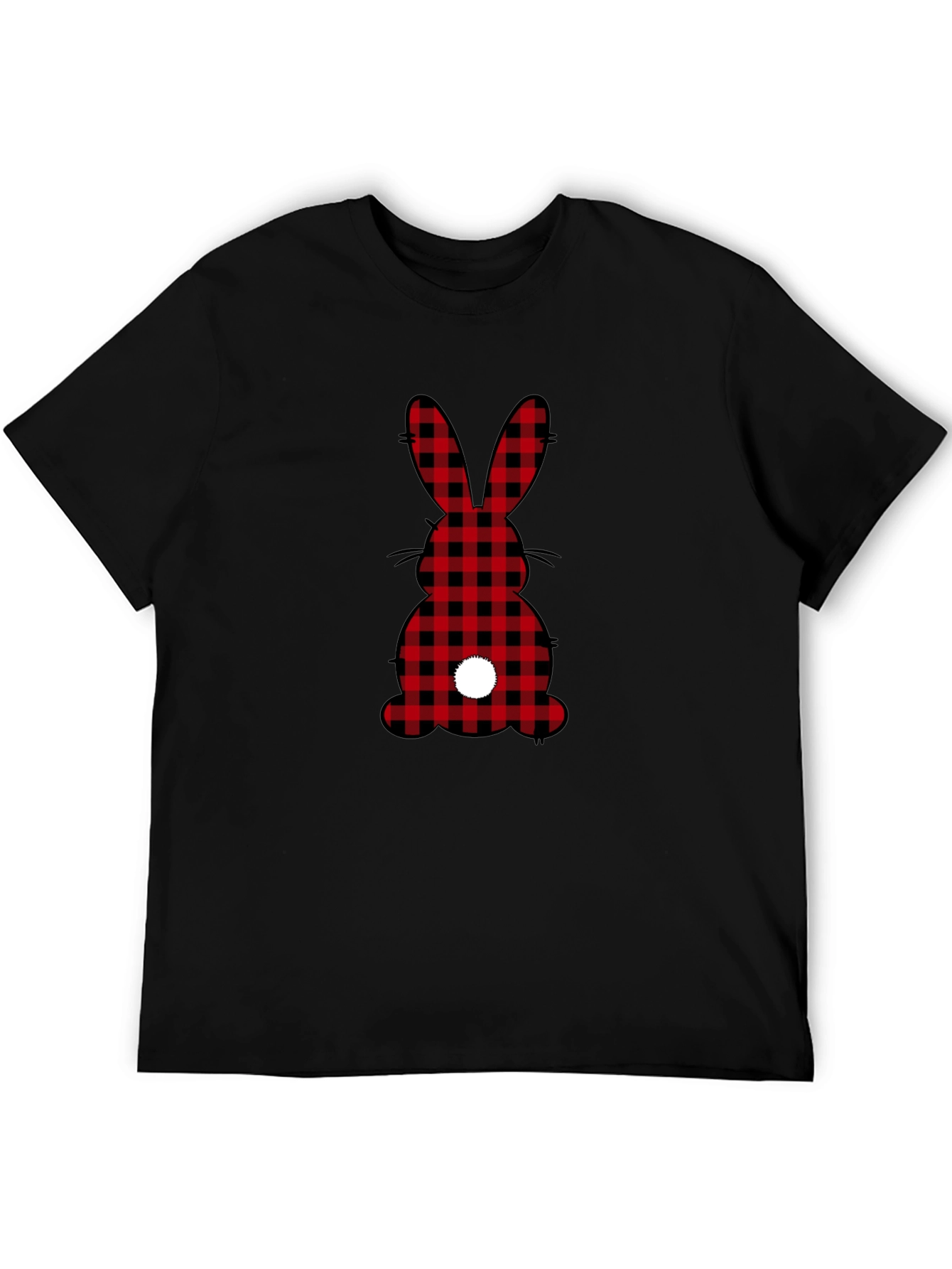 Plaid Easter Bunny Tail Black T-Shirt