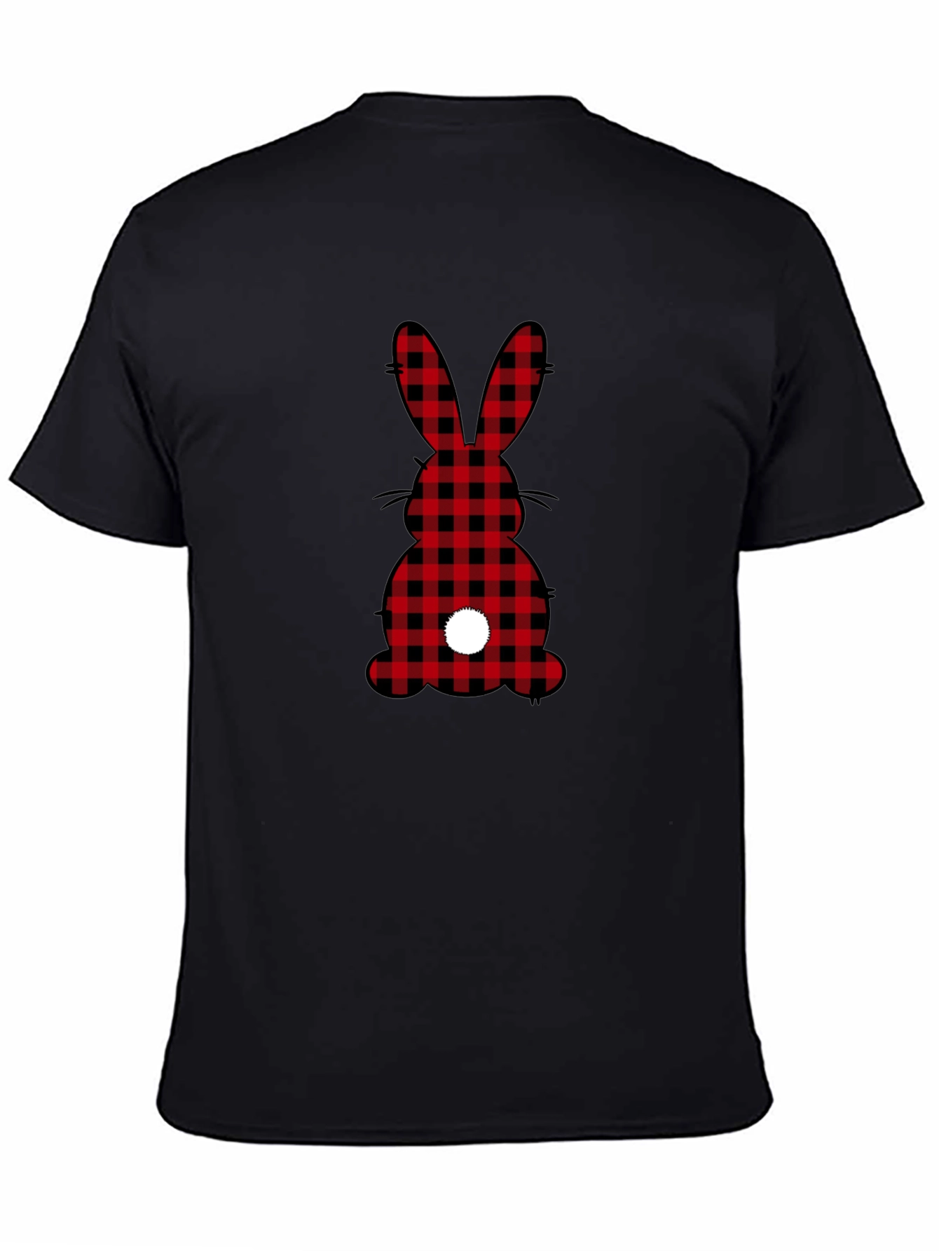 Plaid Easter Bunny Tail Black T-Shirt