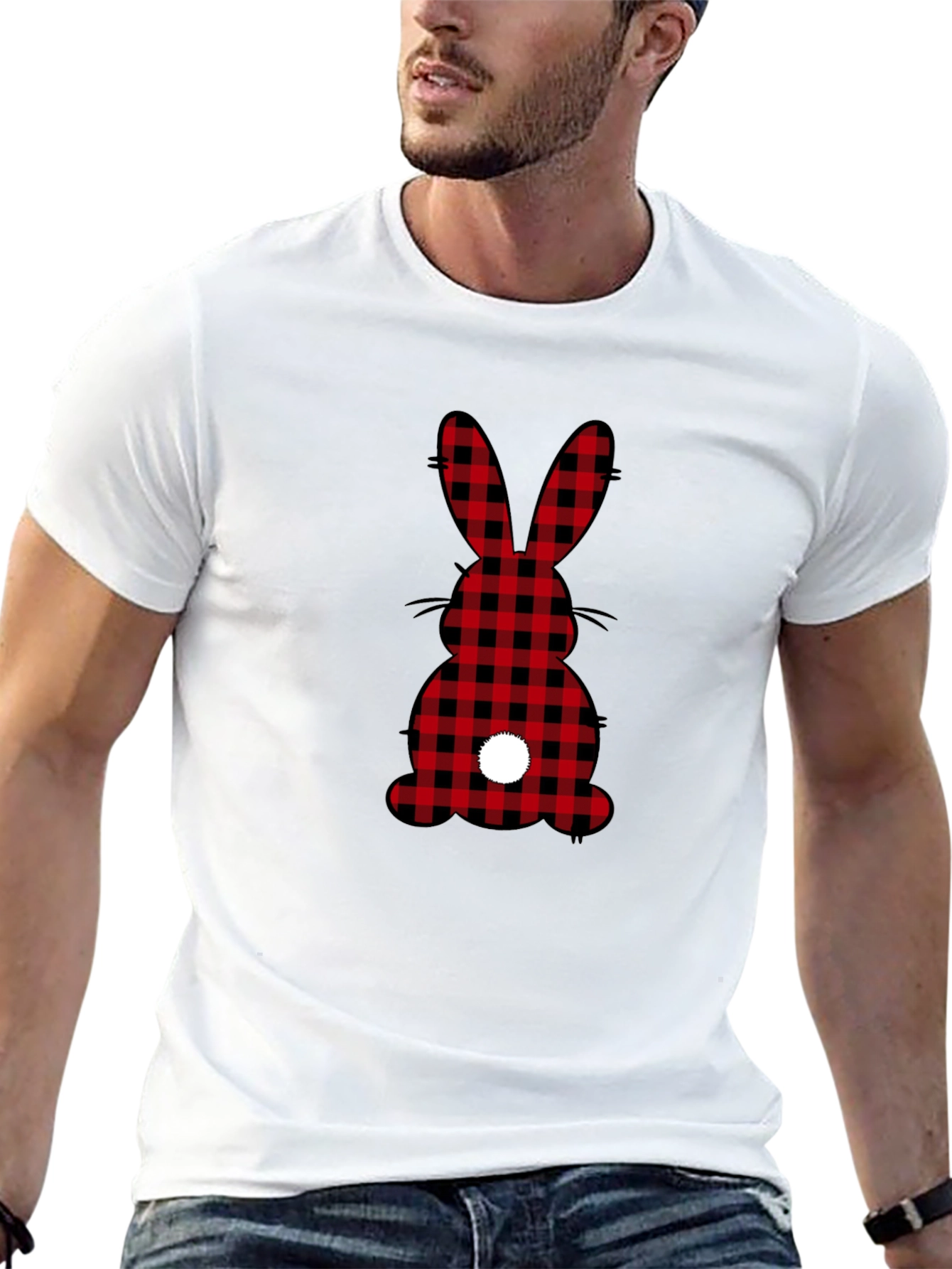 Plaid Easter Bunny Tail Black T-Shirt