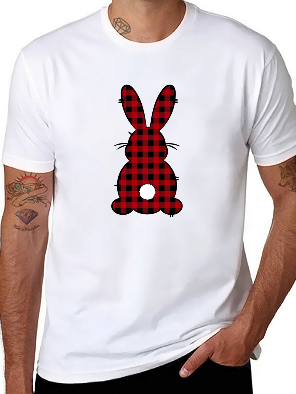 Plaid Easter Bunny Tail Black T-Shirt