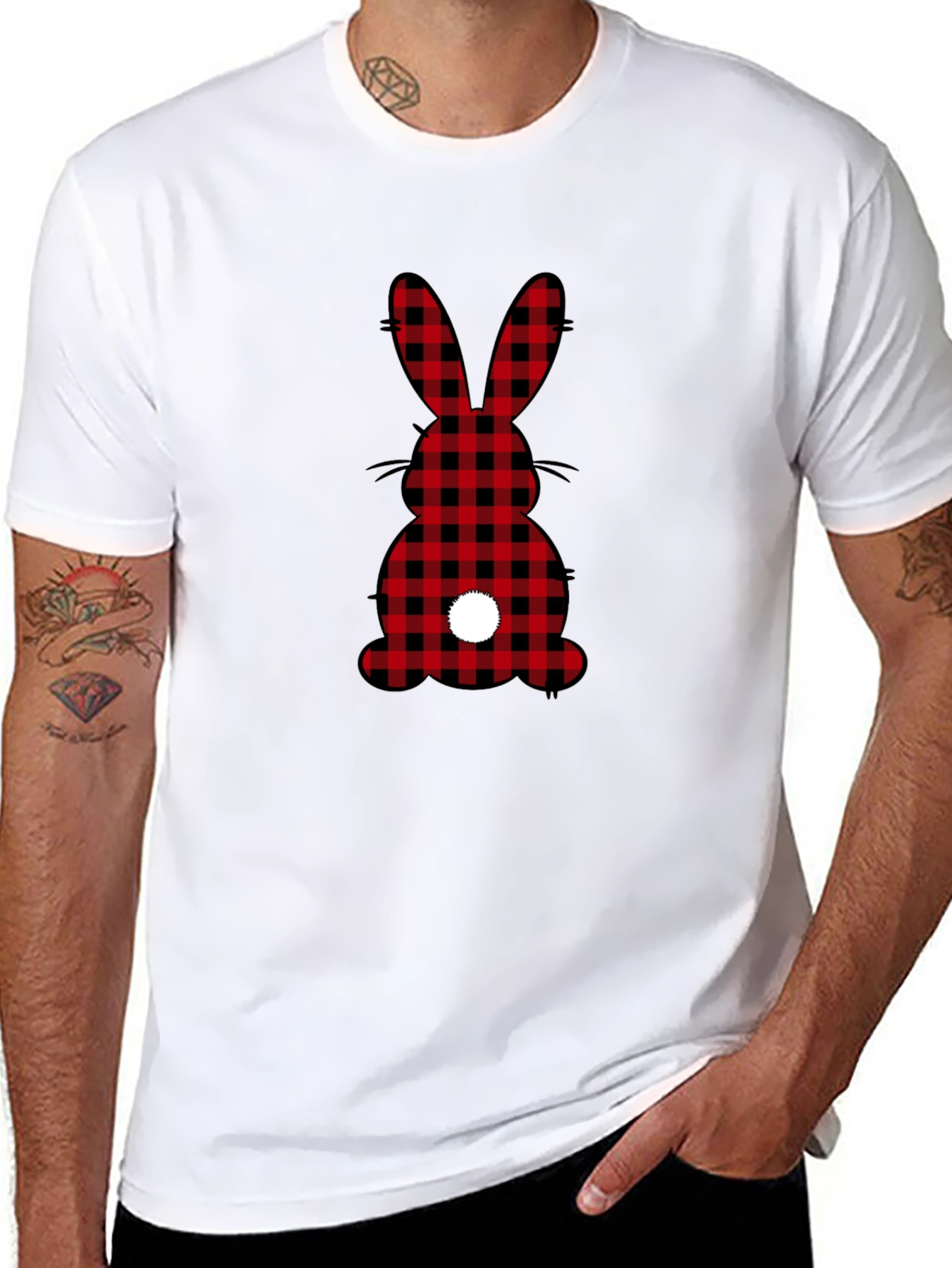 Plaid Easter Bunny Tail Black T-Shirt