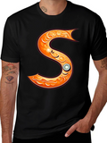 Stylish Letter S Graphic Tee - Black
