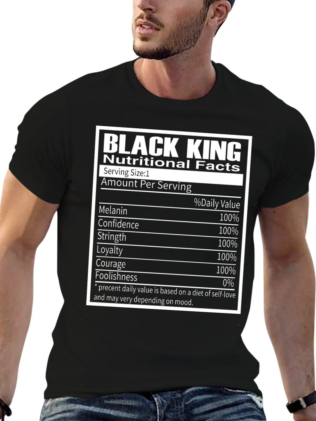 Black King Nutritional Facts Graphic T-Shirt