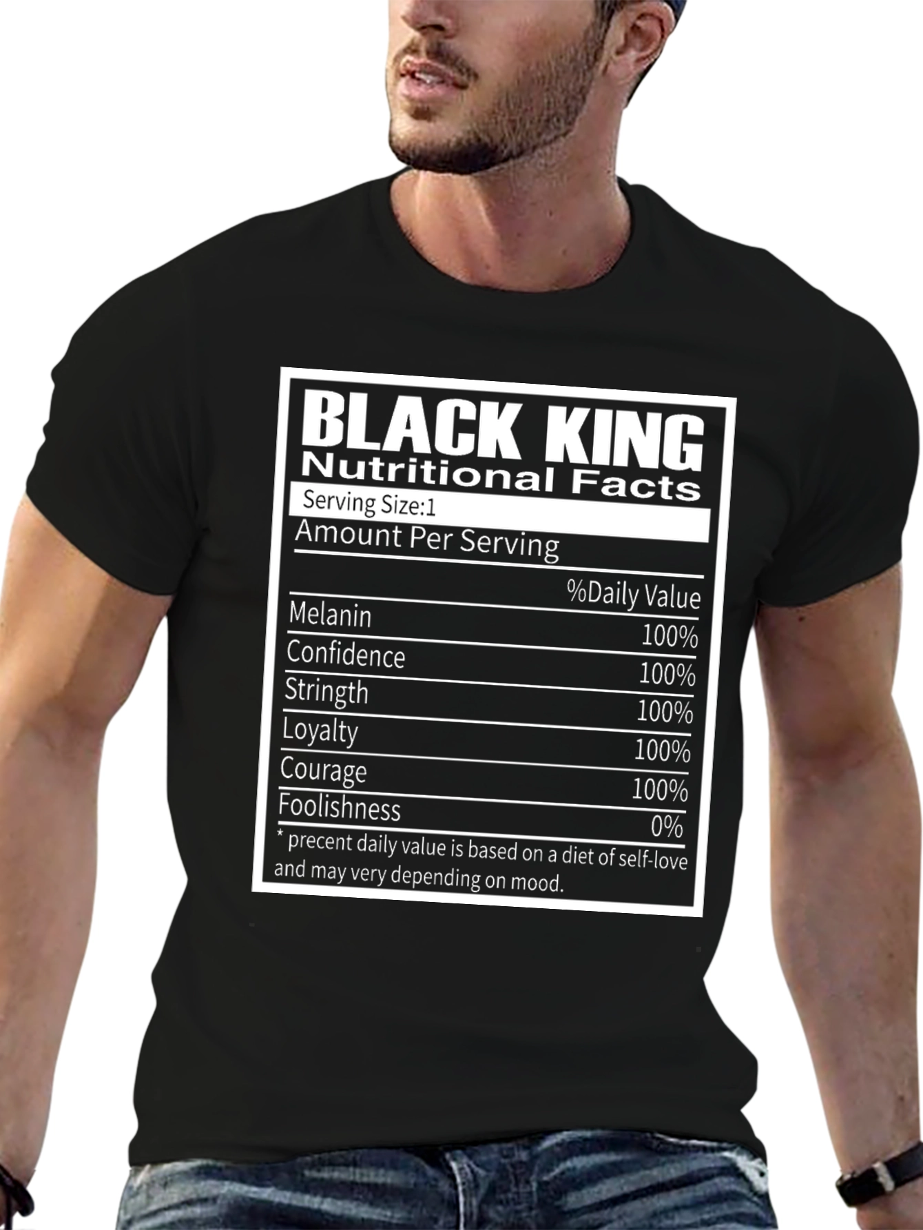 Black King Nutritional Facts Graphic T-Shirt