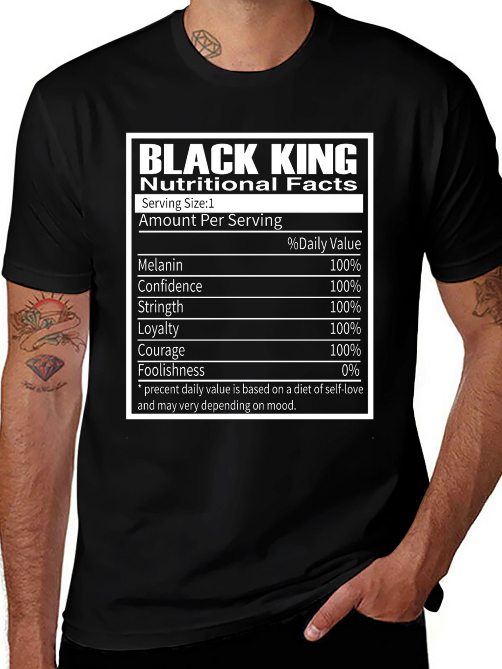 Black King Nutritional Facts Graphic T-Shirt
