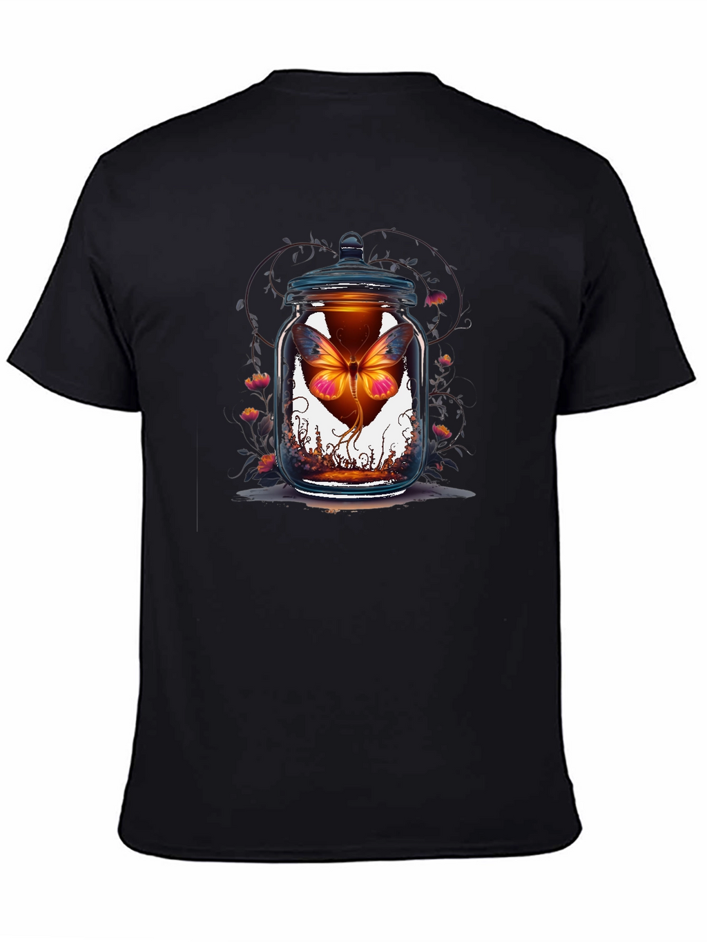 Butterfly in Jar Graphic Tee - Black Cotton T-Shirt