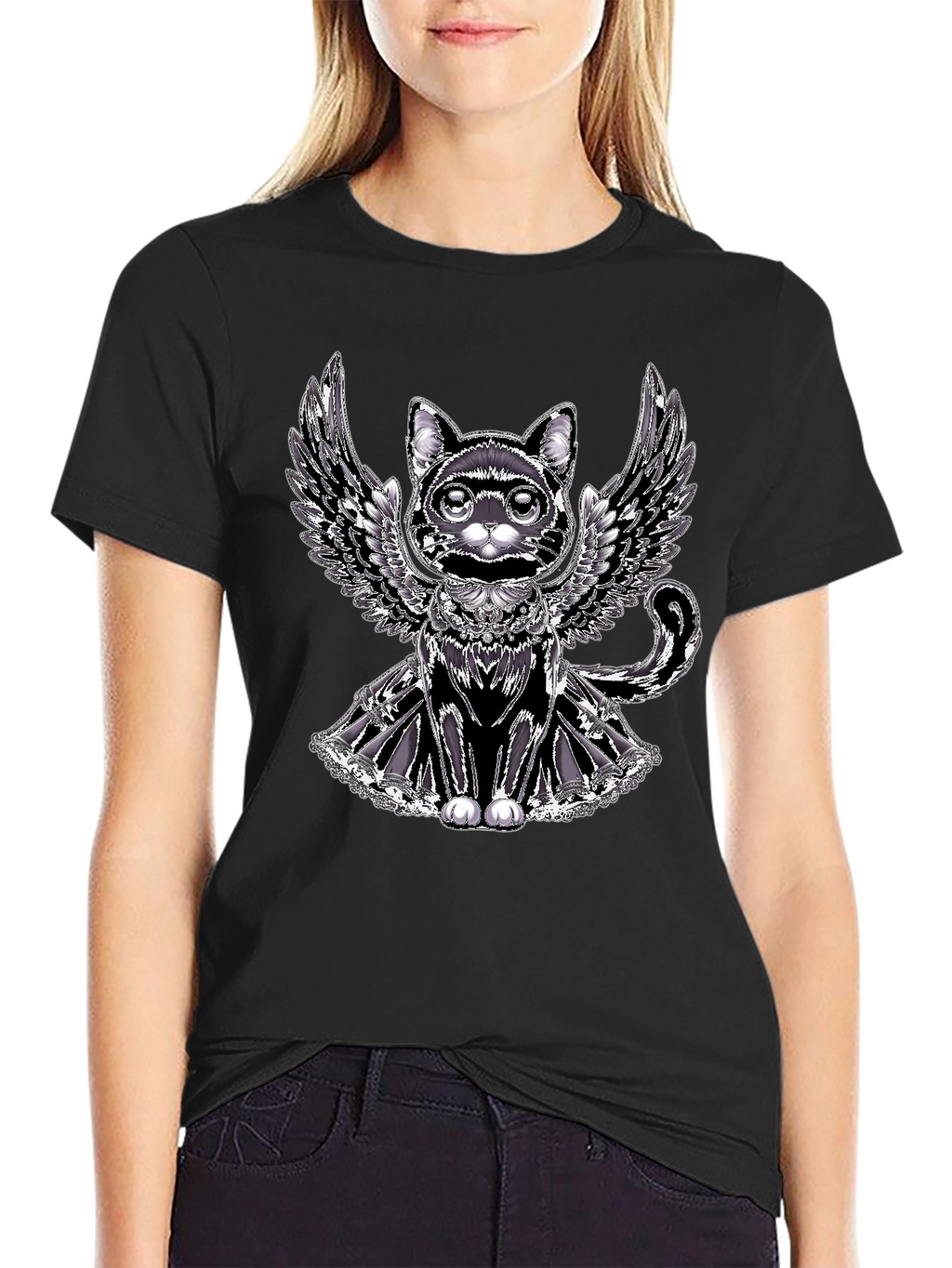 Winged Cat Graphic Tee - Unique Design