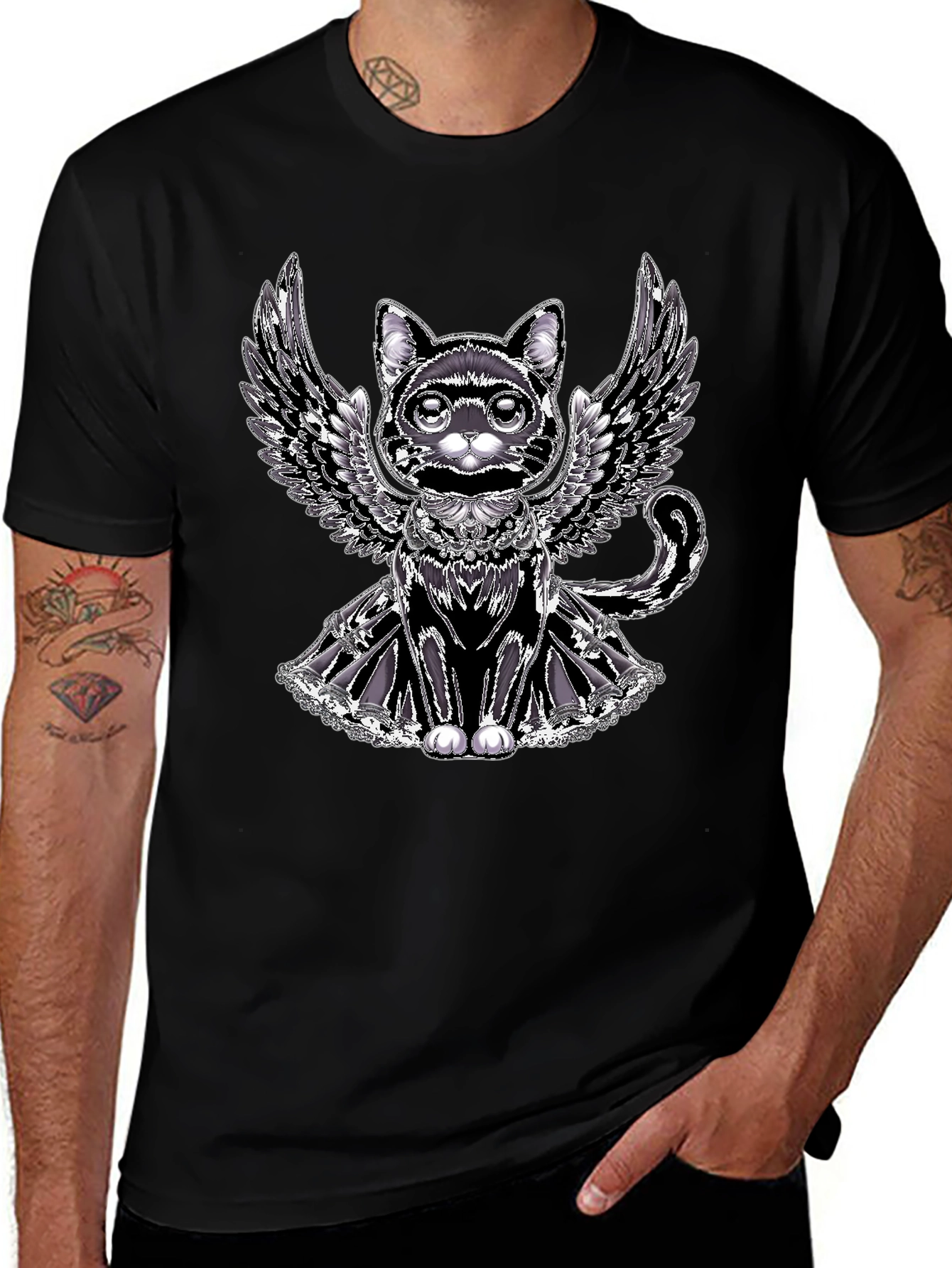 Winged Cat Graphic Tee - Unique Design