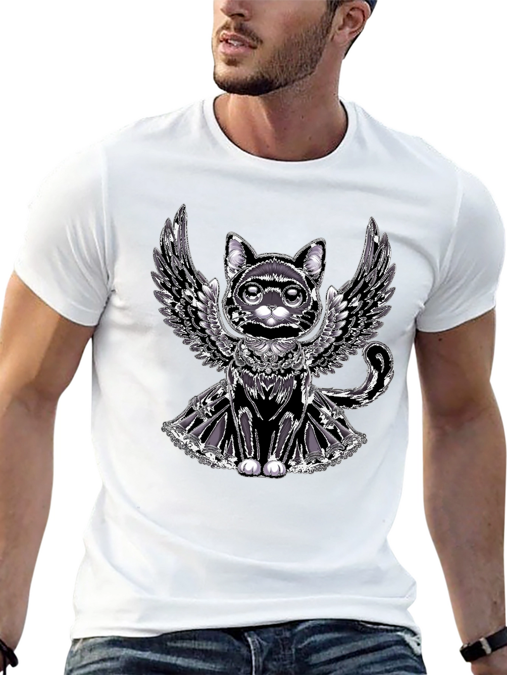 Winged Cat Graphic Tee - Unique Design
