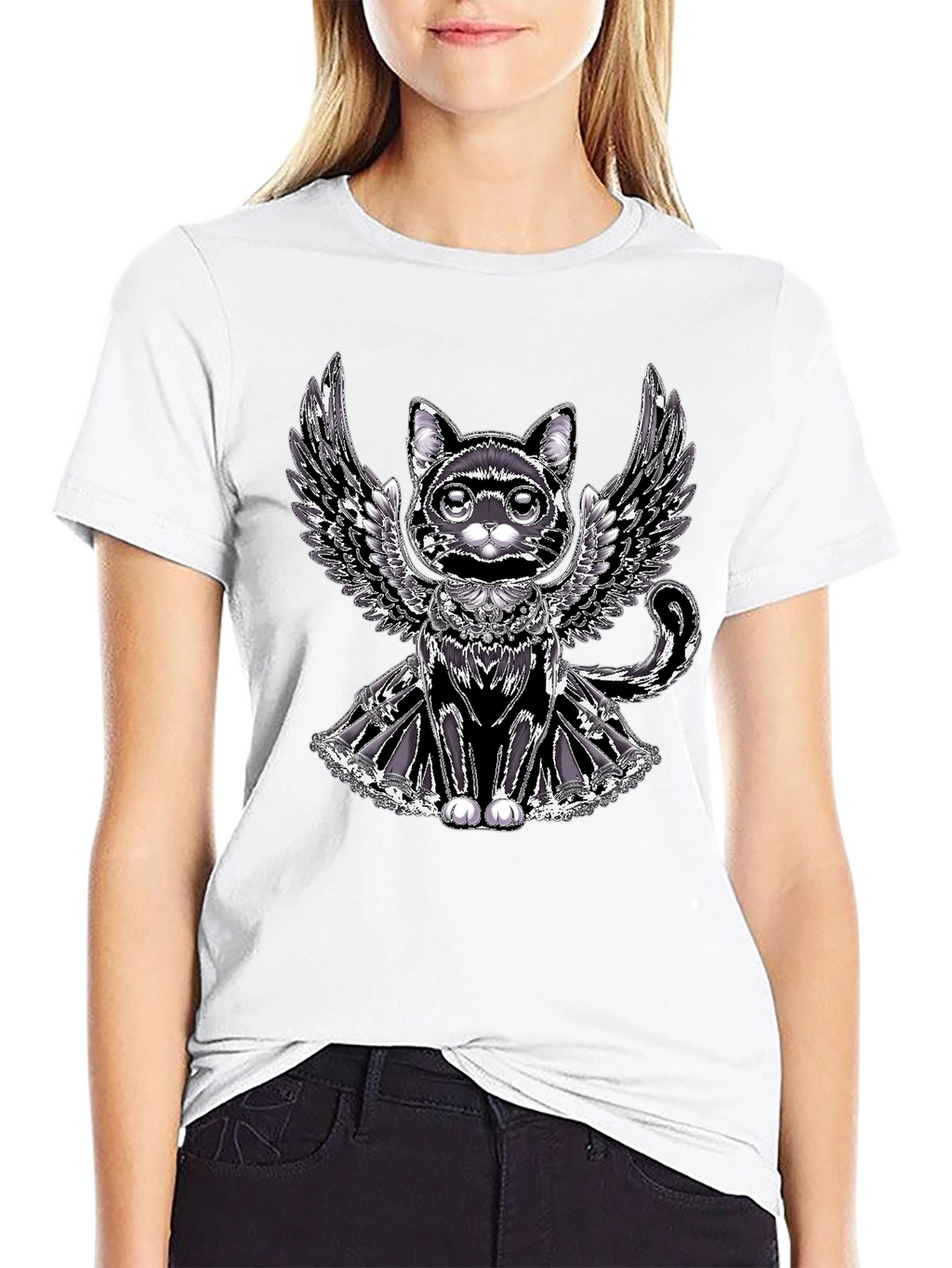 Winged Cat Graphic Tee - Unique Design