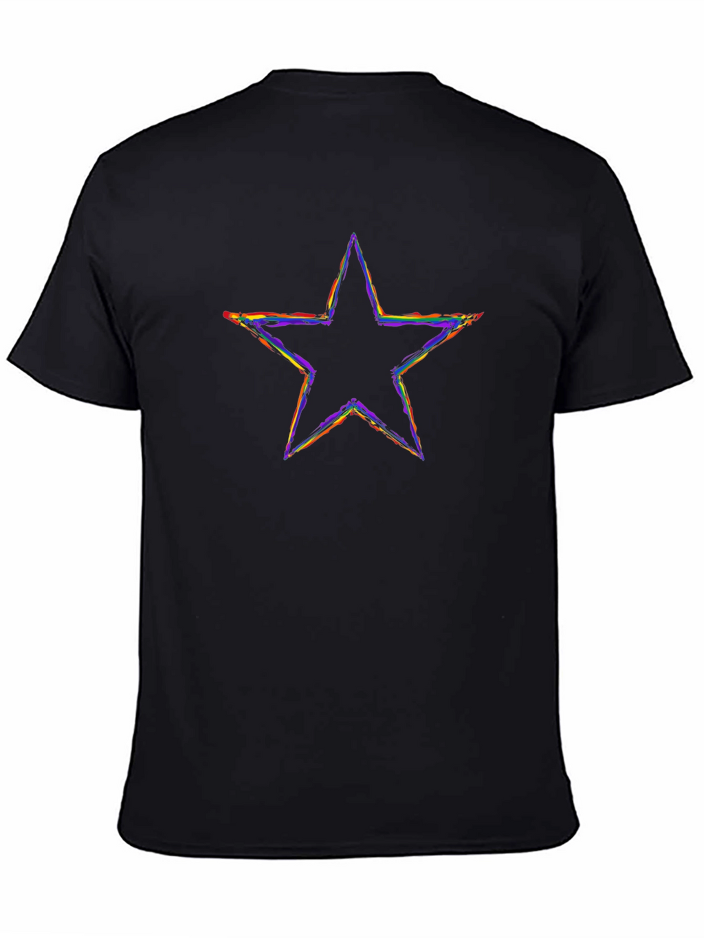 Rainbow Star Graphic Tee - Black Cotton T-Shirt