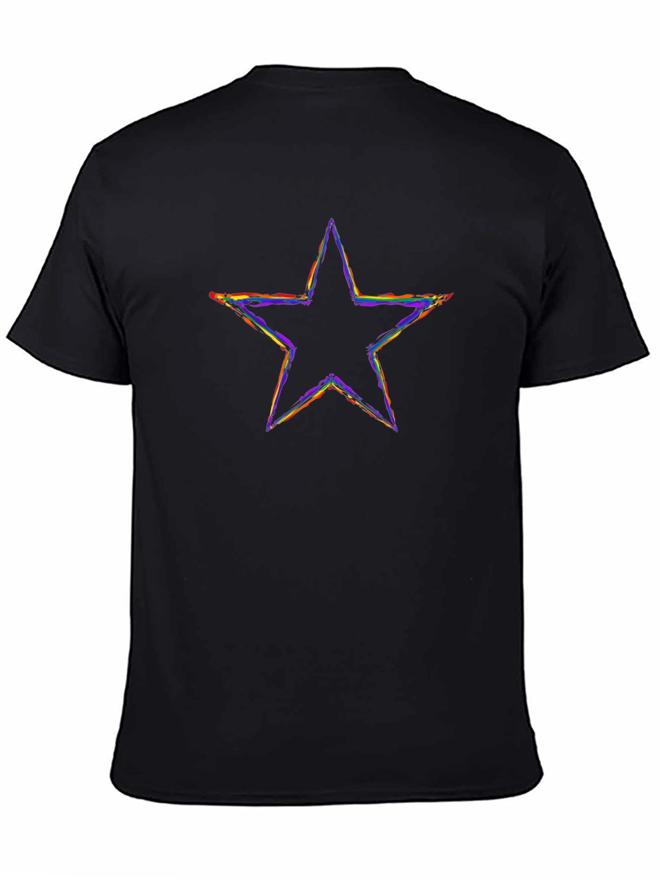 Rainbow Star Graphic Tee - Black Cotton T-Shirt