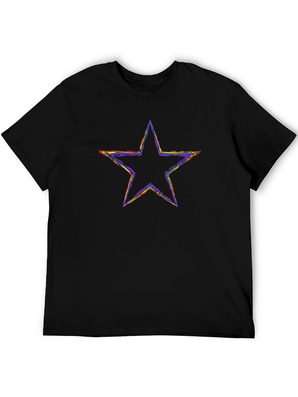 Rainbow Star Graphic Tee - Black Cotton T-Shirt