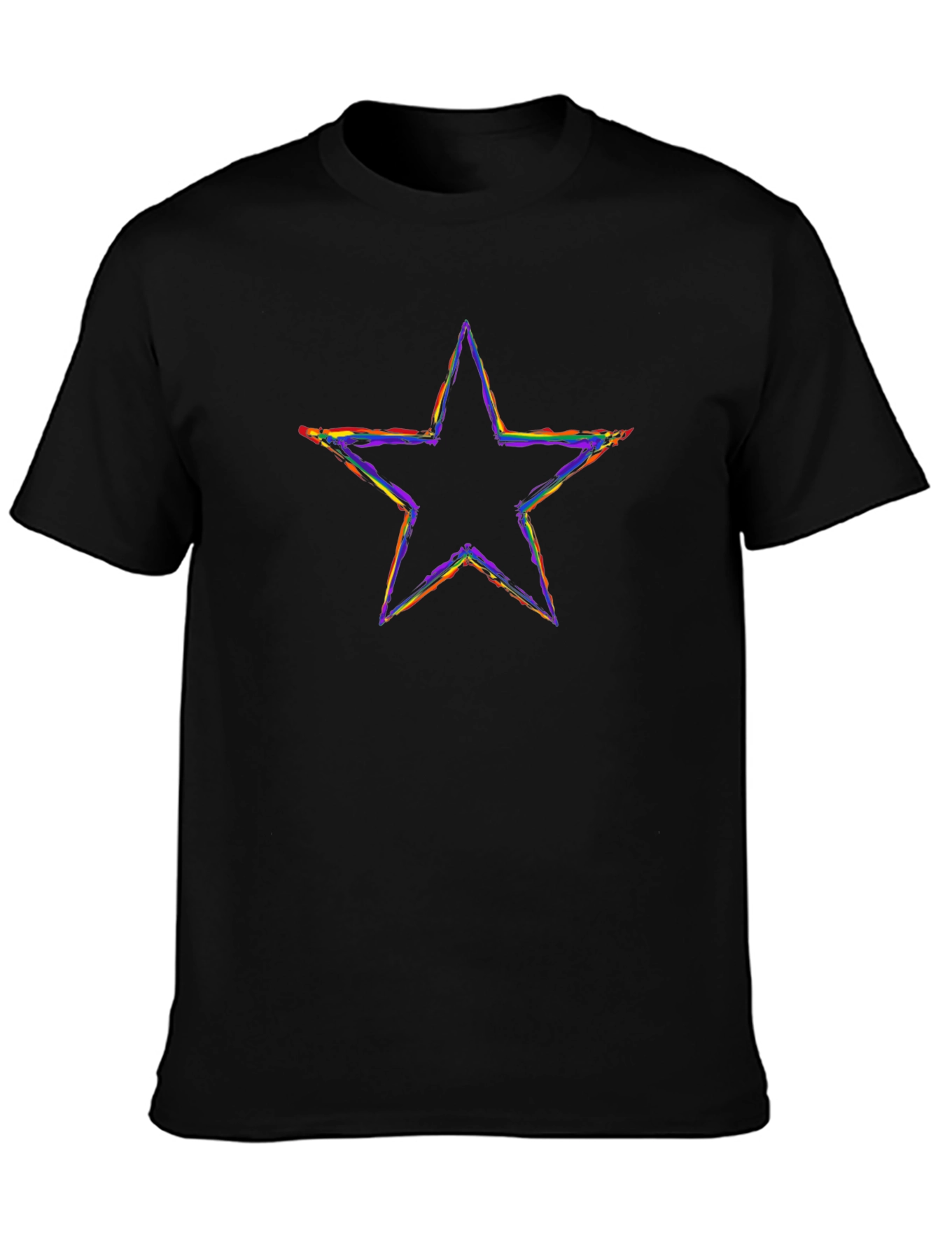 Rainbow Star Graphic Tee - Black Cotton T-Shirt