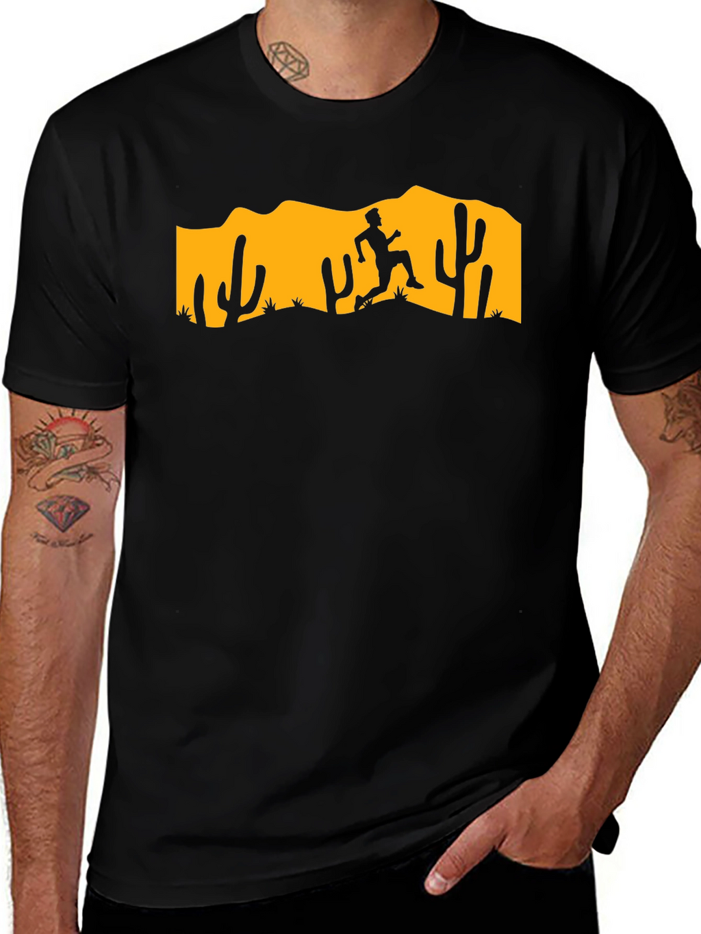 Desert Runner Graphic Tee - Black Cotton T-Shirt