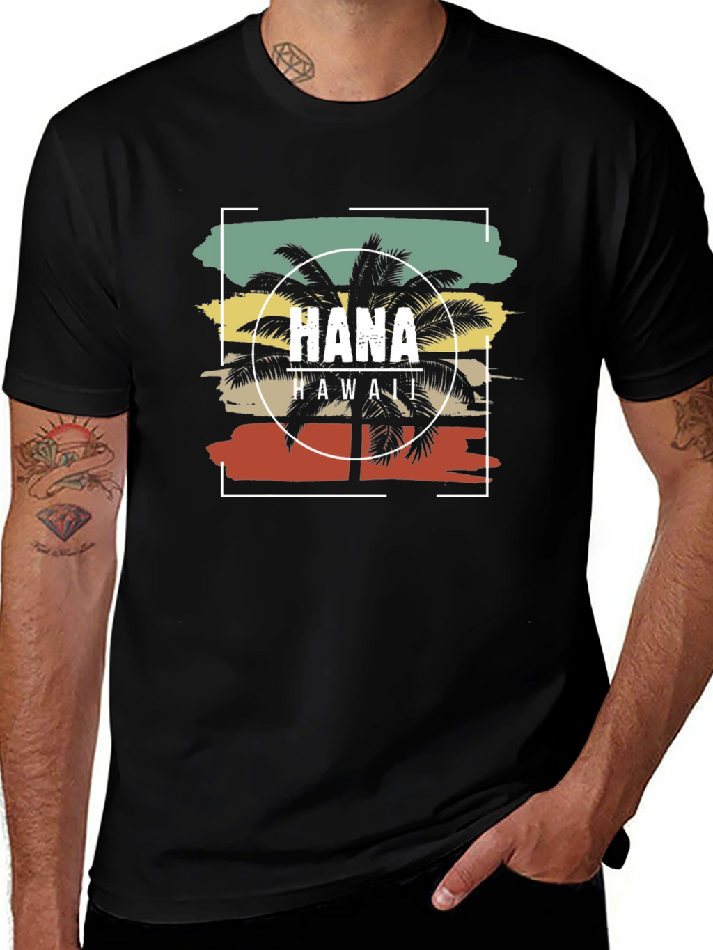 Hana Hawaii Palm Tree Graphic Tee - Black T-Shirt