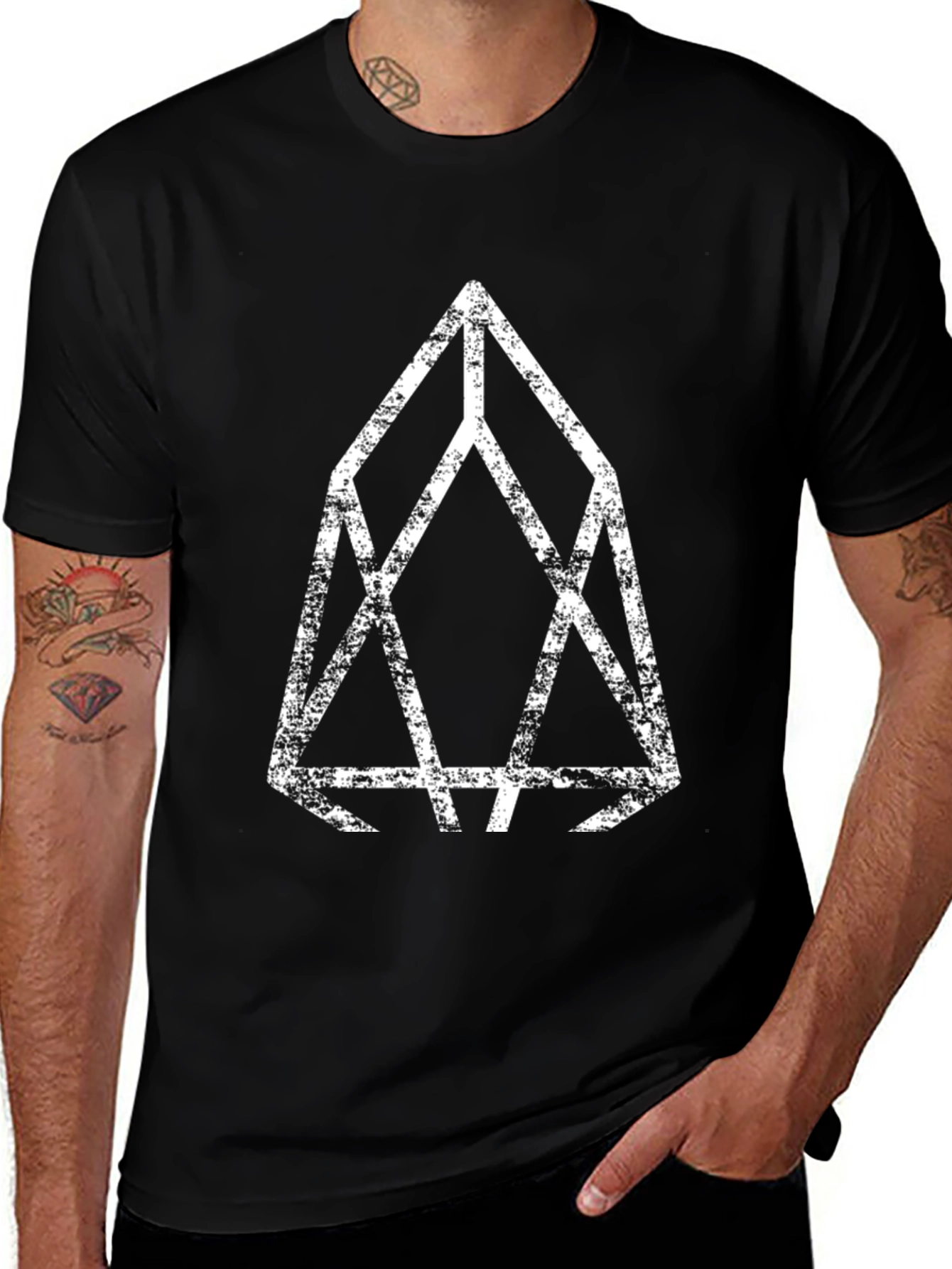 Abstract Geometric Design Tee - Black Cotton Blend