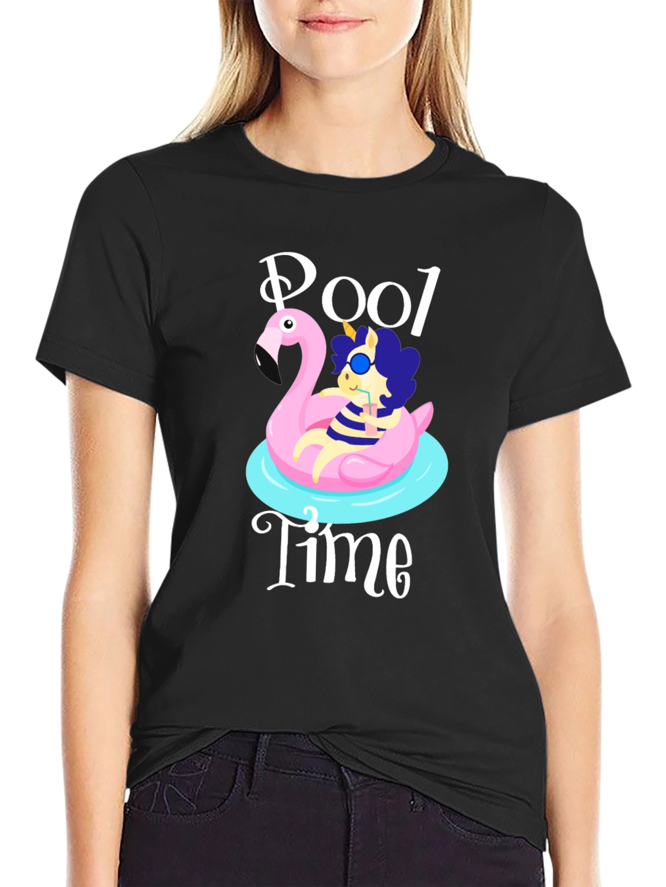 Pool Time Graphic T-Shirt - Flamingo Float Fun!