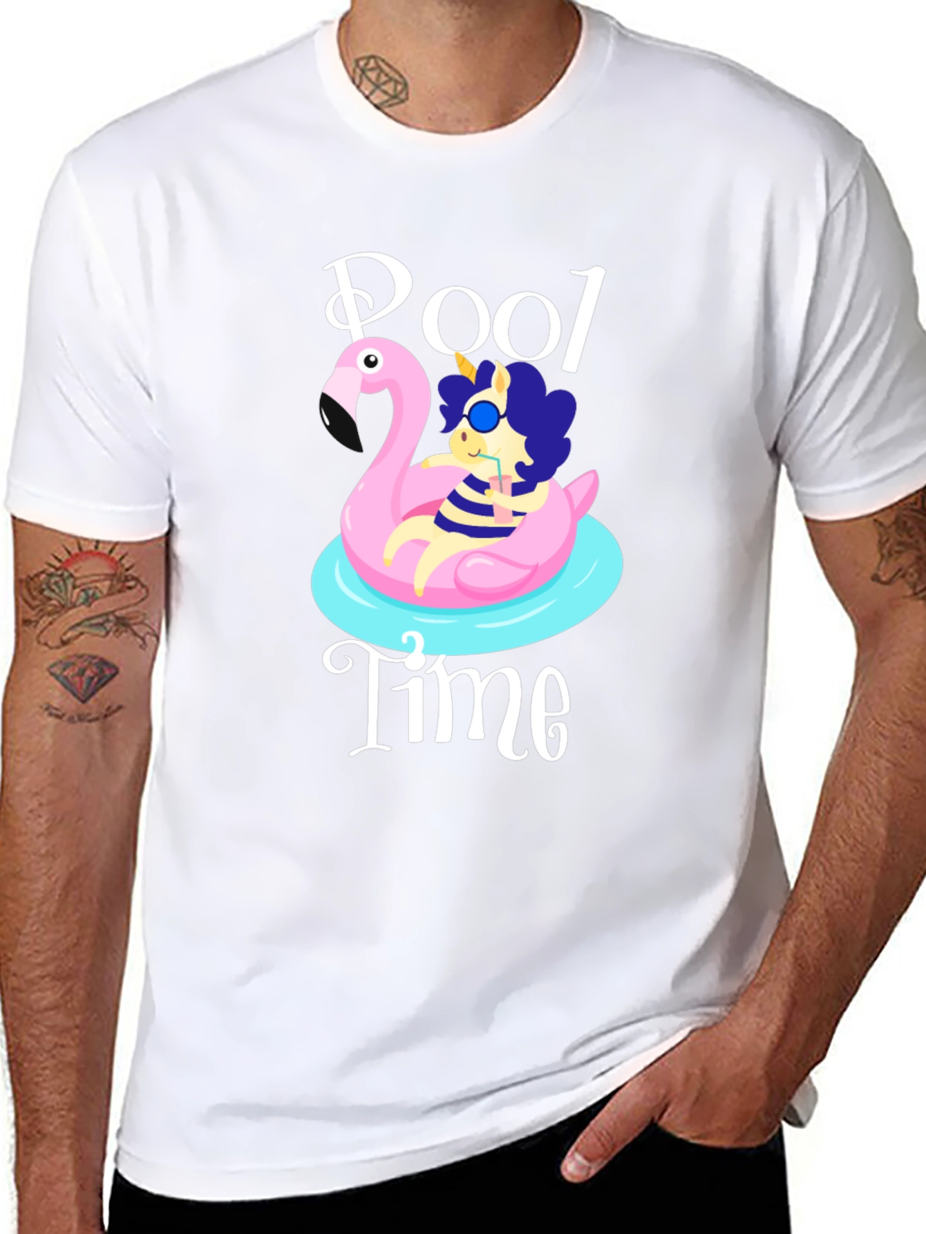 Pool Time Graphic T-Shirt - Flamingo Float Fun!