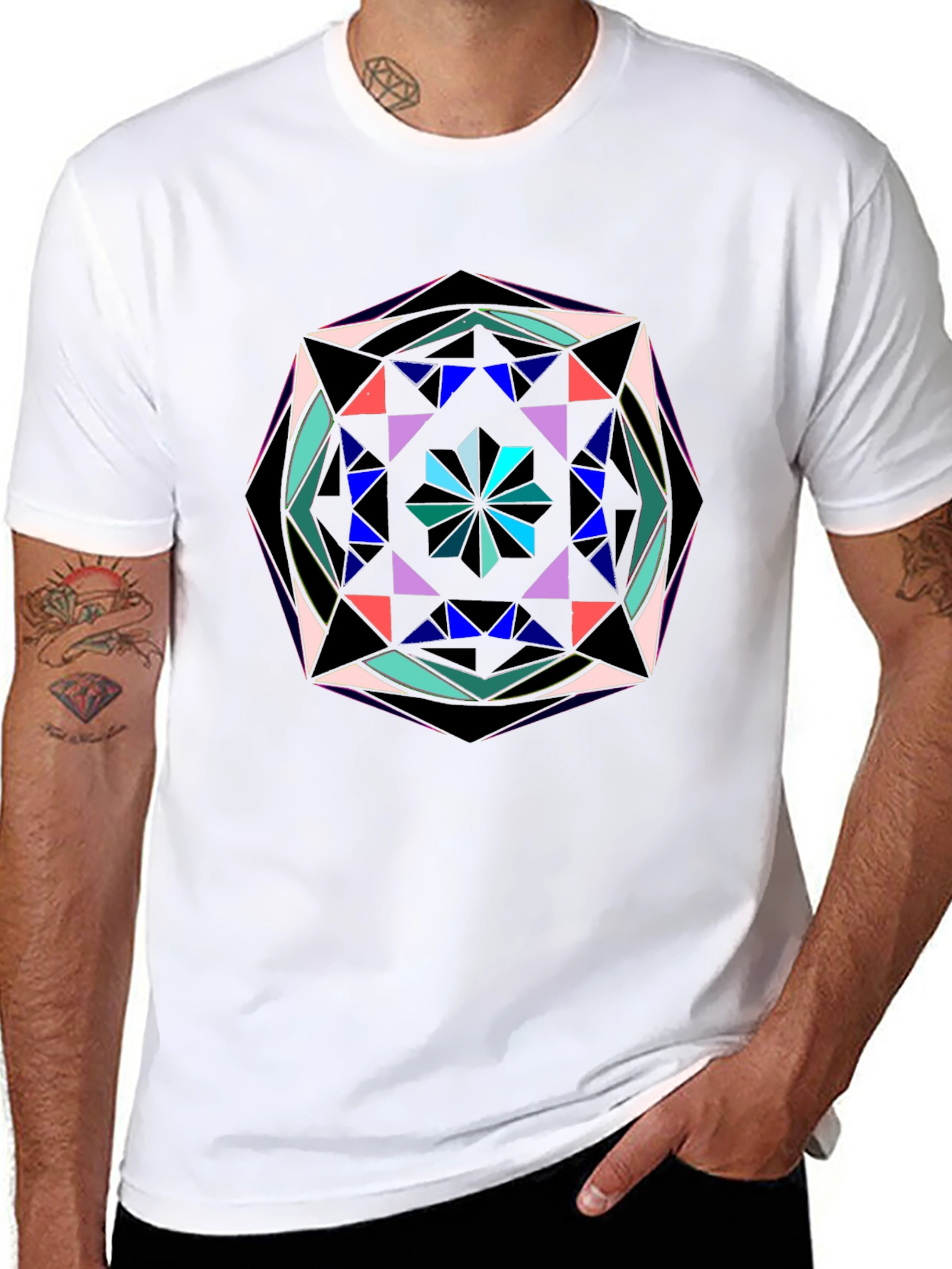 Geometric Mandala Graphic Print Black T-Shirt