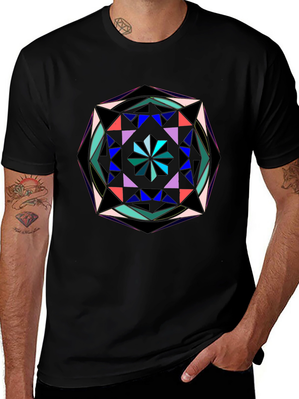 Geometric Mandala Graphic Print Black T-Shirt