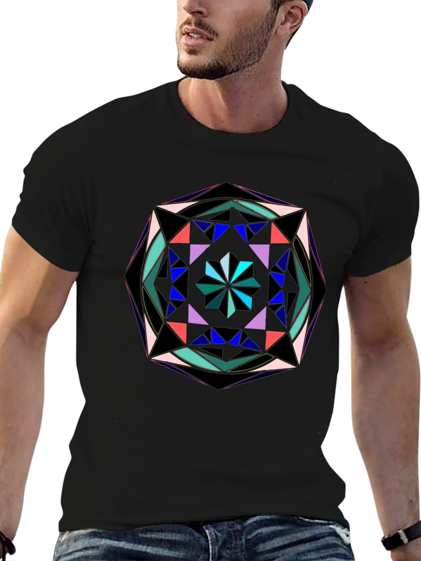 Geometric Mandala Graphic Print Black T-Shirt