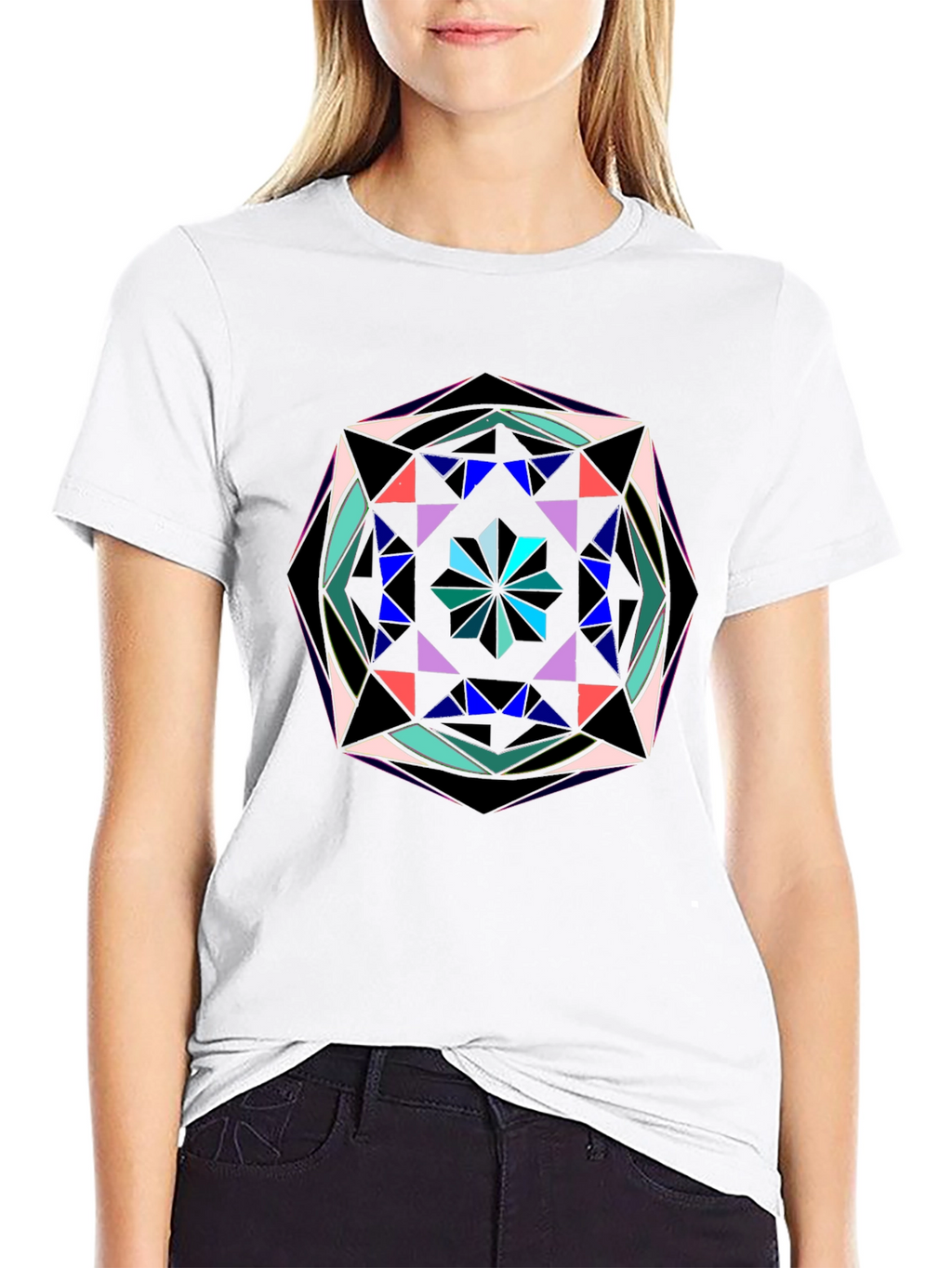 Geometric Mandala Graphic Print Black T-Shirt