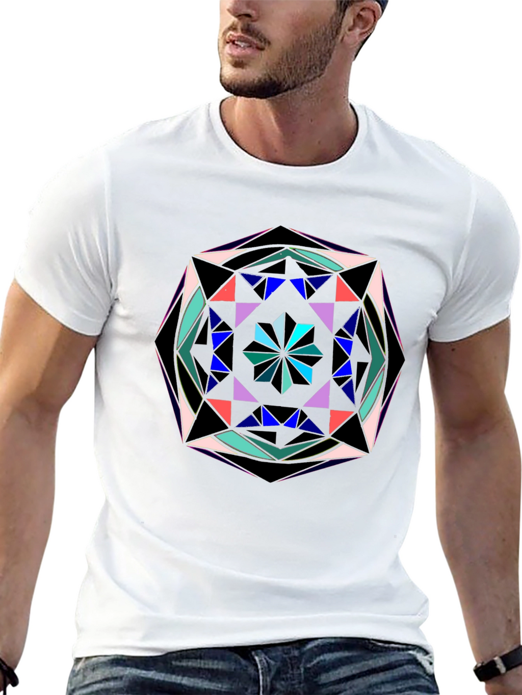 Geometric Mandala Graphic Print Black T-Shirt